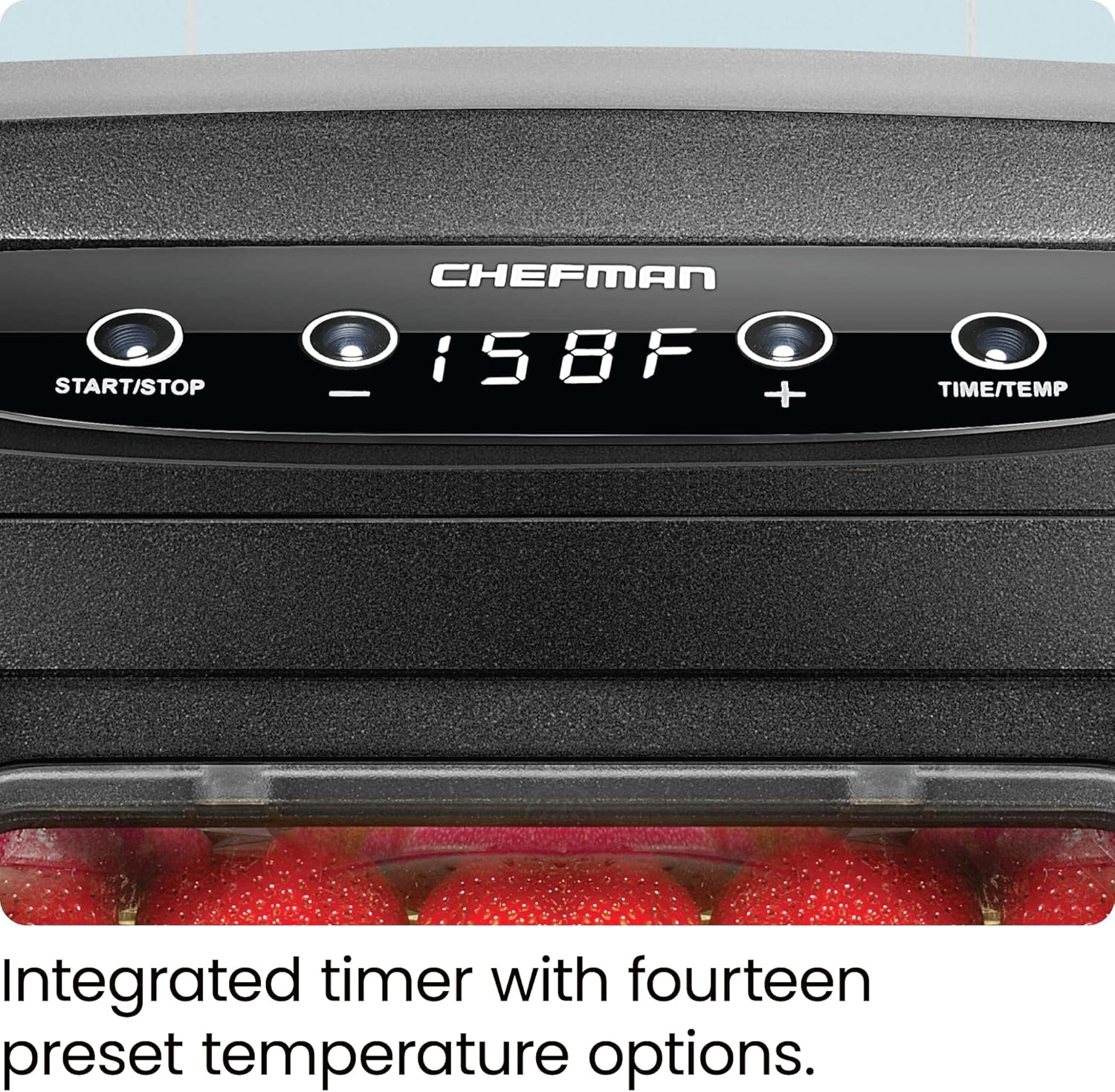 image:imageChefman Food Dehydrator Machine Touch Screen Electric MultiTier Preserver Meat or Beef Jerky Maker Fruit Leather Vegetable Dryer w 6 Slide Out Drying Rack Trays amp Transparent Door Black6 Tray