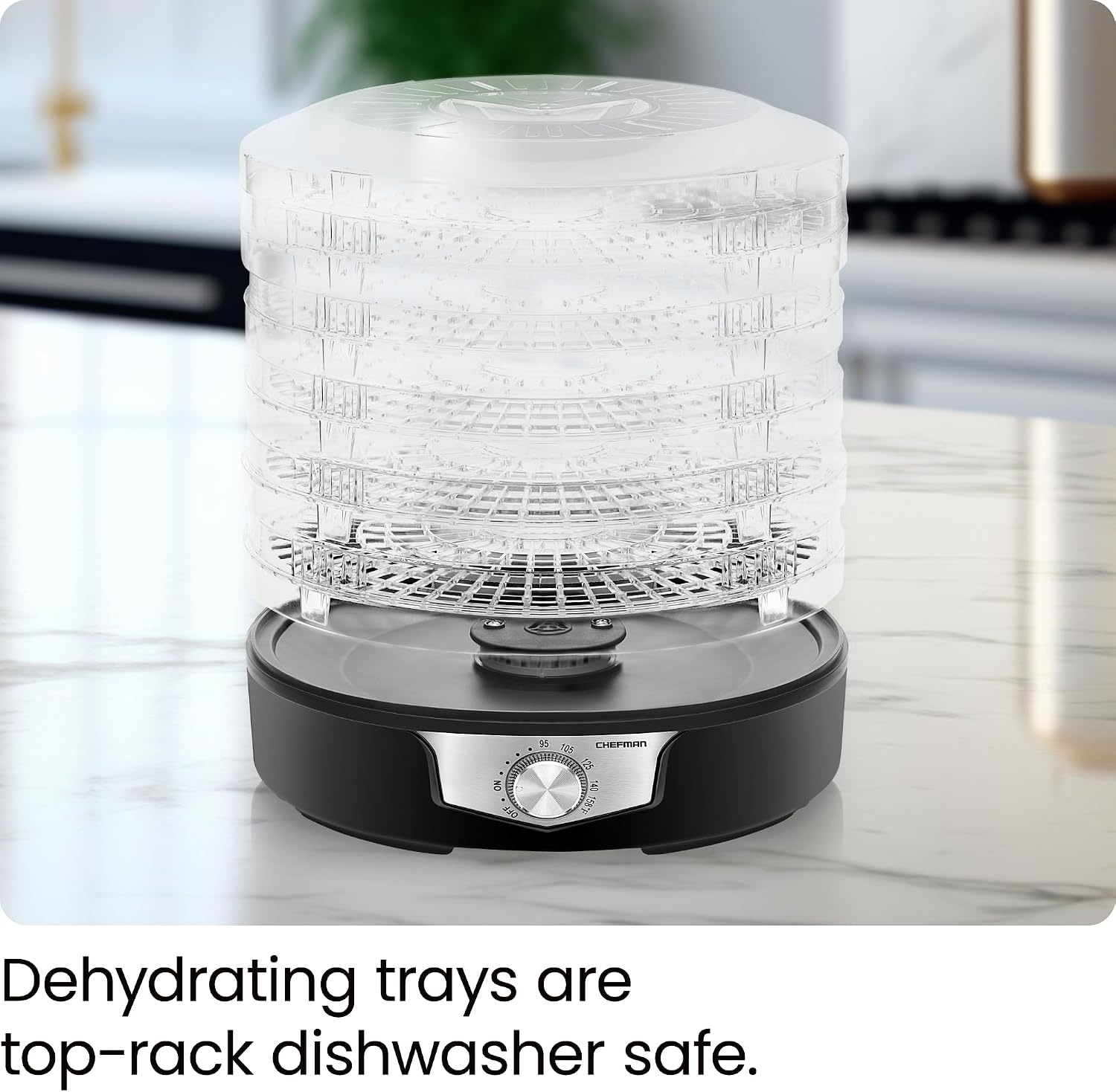 image:imageChefman Food Dehydrator Machine Touch Screen Electric MultiTier Preserver Meat or Beef Jerky Maker Fruit Leather Vegetable Dryer w 6 Slide Out Drying Rack Trays amp Transparent Door Black5 Tray