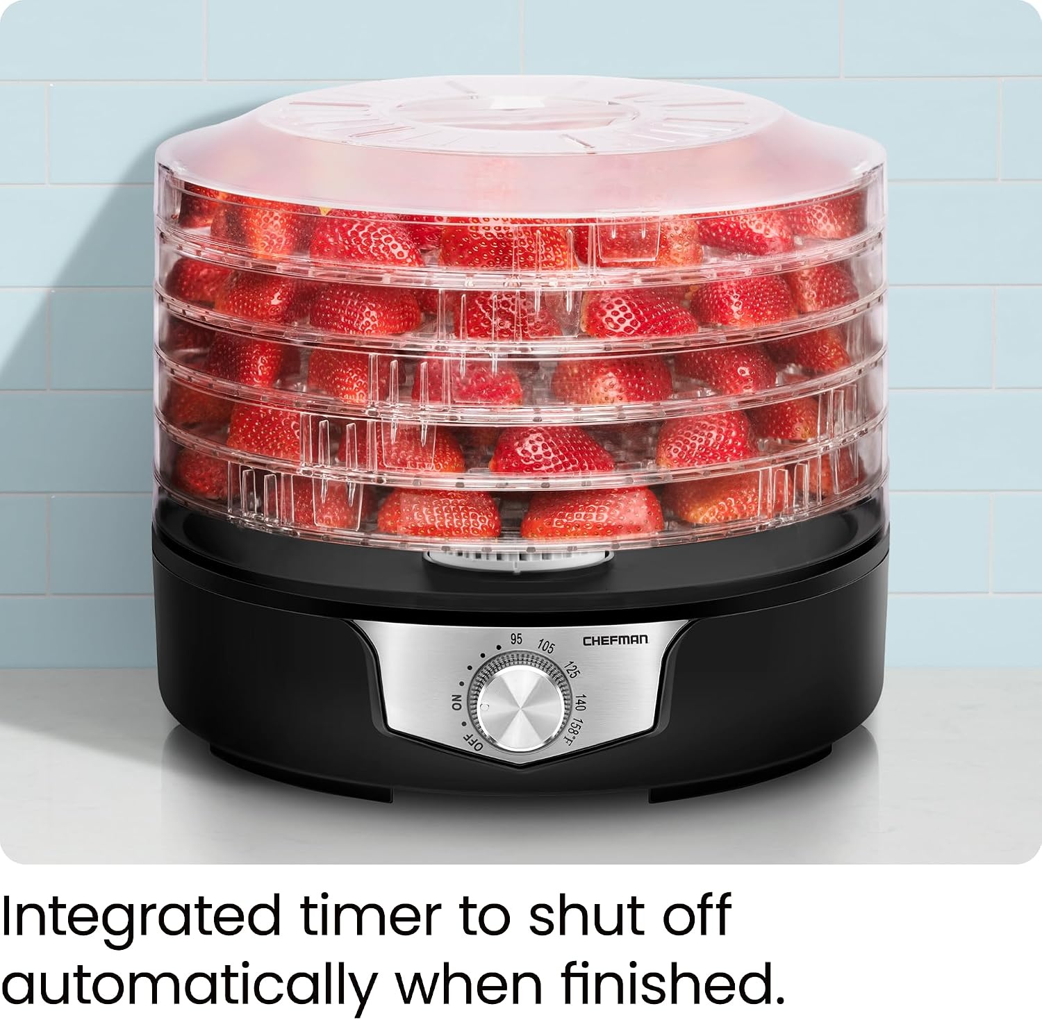 image:imageChefman Food Dehydrator Machine Touch Screen Electric MultiTier Preserver Meat or Beef Jerky Maker Fruit Leather Vegetable Dryer w 6 Slide Out Drying Rack Trays amp Transparent Door Black5 Tray