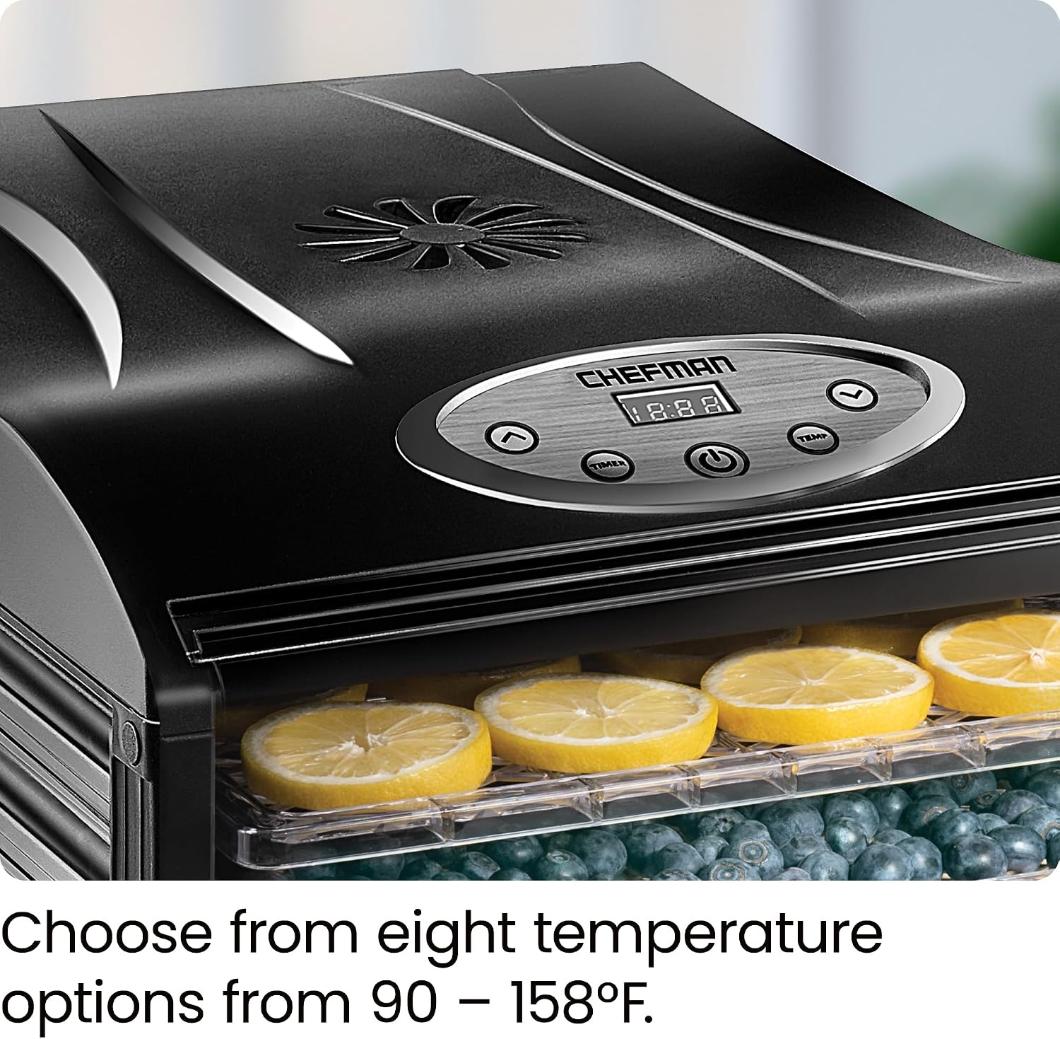 image:imageChefman Food Dehydrator Machine Touch Screen Electric MultiTier Preserver Meat or Beef Jerky Maker Fruit Leather Vegetable Dryer w 6 Slide Out Drying Rack Trays amp Transparent Door Black9 Tray