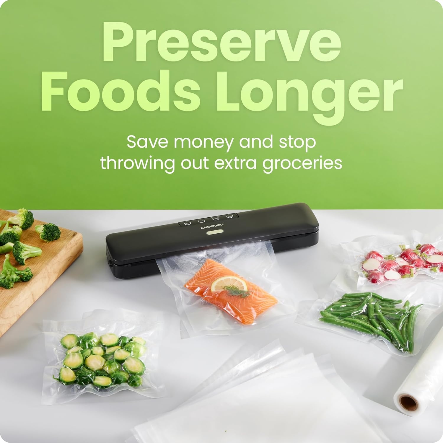 image:imageChefman Food Vacuum Sealer Machine Compact Vacuum Sealer with Moist amp Dry Settings Perfect for Sous Vide Storage and Freezer OneTouch Operation Vacuum Storage Bags Included Black