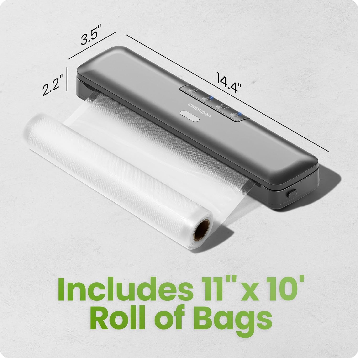 image:imageChefman Food Vacuum Sealer Machine Compact Vacuum Sealer with Moist amp Dry Settings Perfect for Sous Vide Storage and Freezer OneTouch Operation Vacuum Storage Bags Included Black
