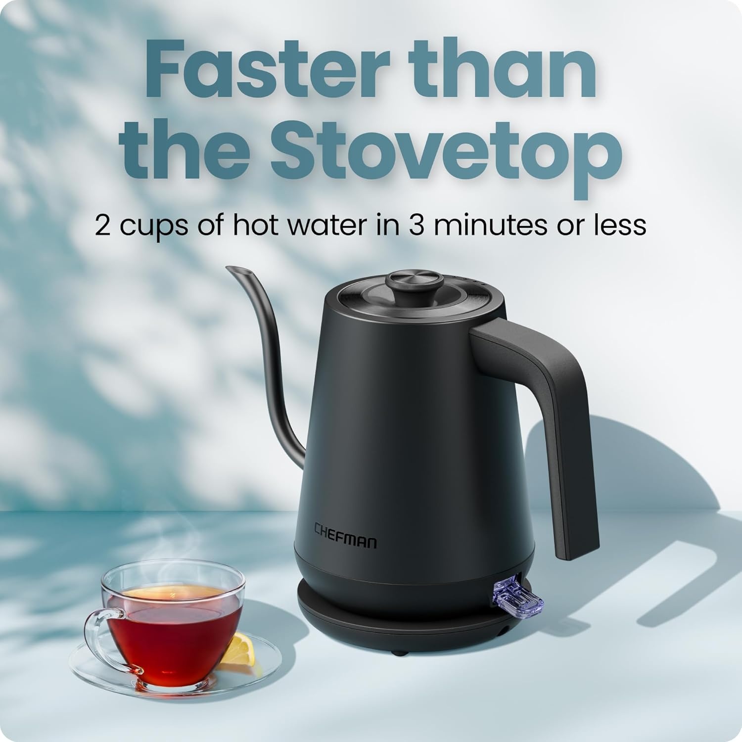image:imageChefman Gooseneck Electric Kettle 08L Pour Over Tea Kettle for Coffee and Tea OneTouch Operation BoilDry Protection Auto ShutOff UltraFast Hot Water Boiler BlackBlack