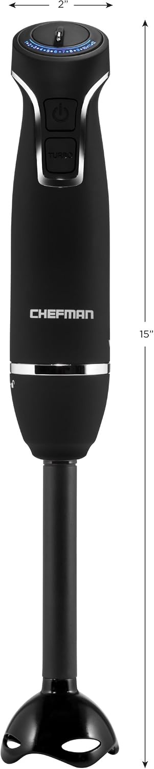image:imageChefman Immersion Blender 300Watt Turbo 12 Speed Stick Hand Blender Powerful Ice Crushing Design Purees Smoothies Sauces amp Soups Detachable Heat Resistant Plastic Blade Guard Protects Pots Black