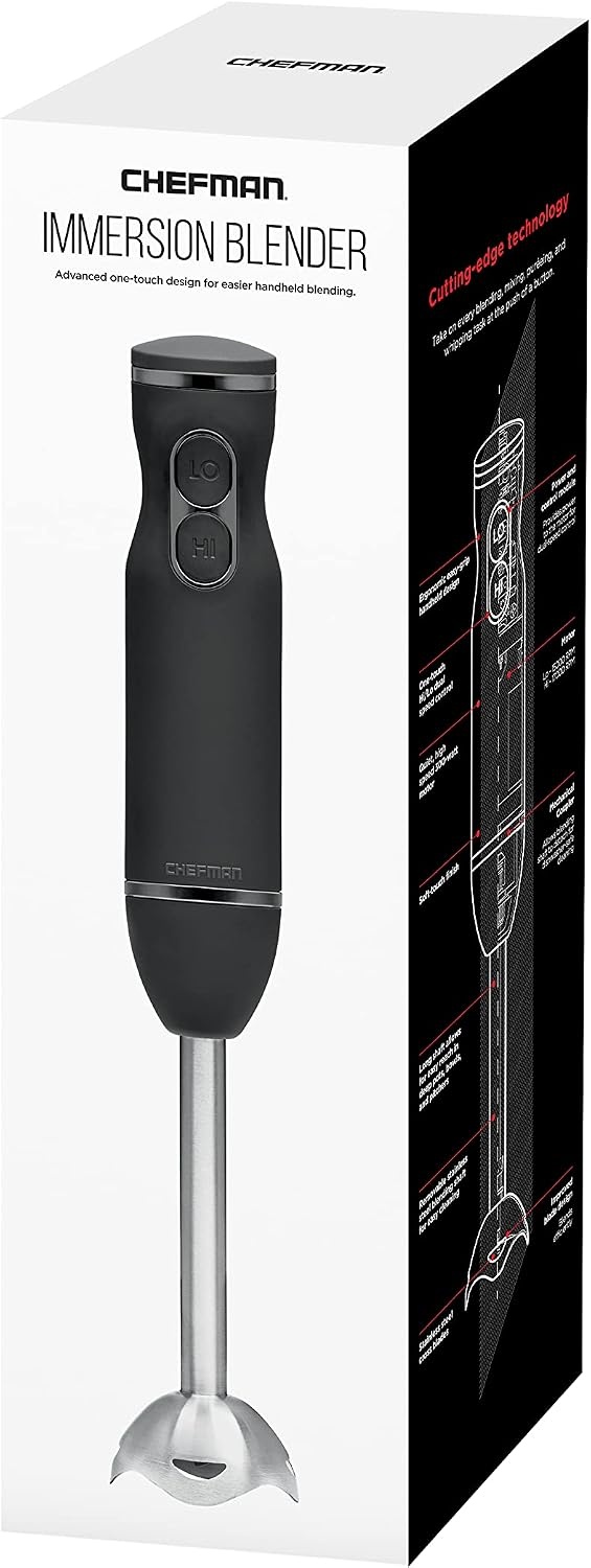 image:imageChefman Immersion Stick Hand Blender with Stainless Steel Blades Powerful Electric Ice Crushing 2Speed Control Handheld Food Mixer Purees Smoothies Shakes Sauces amp Soups TurquoiseBlack