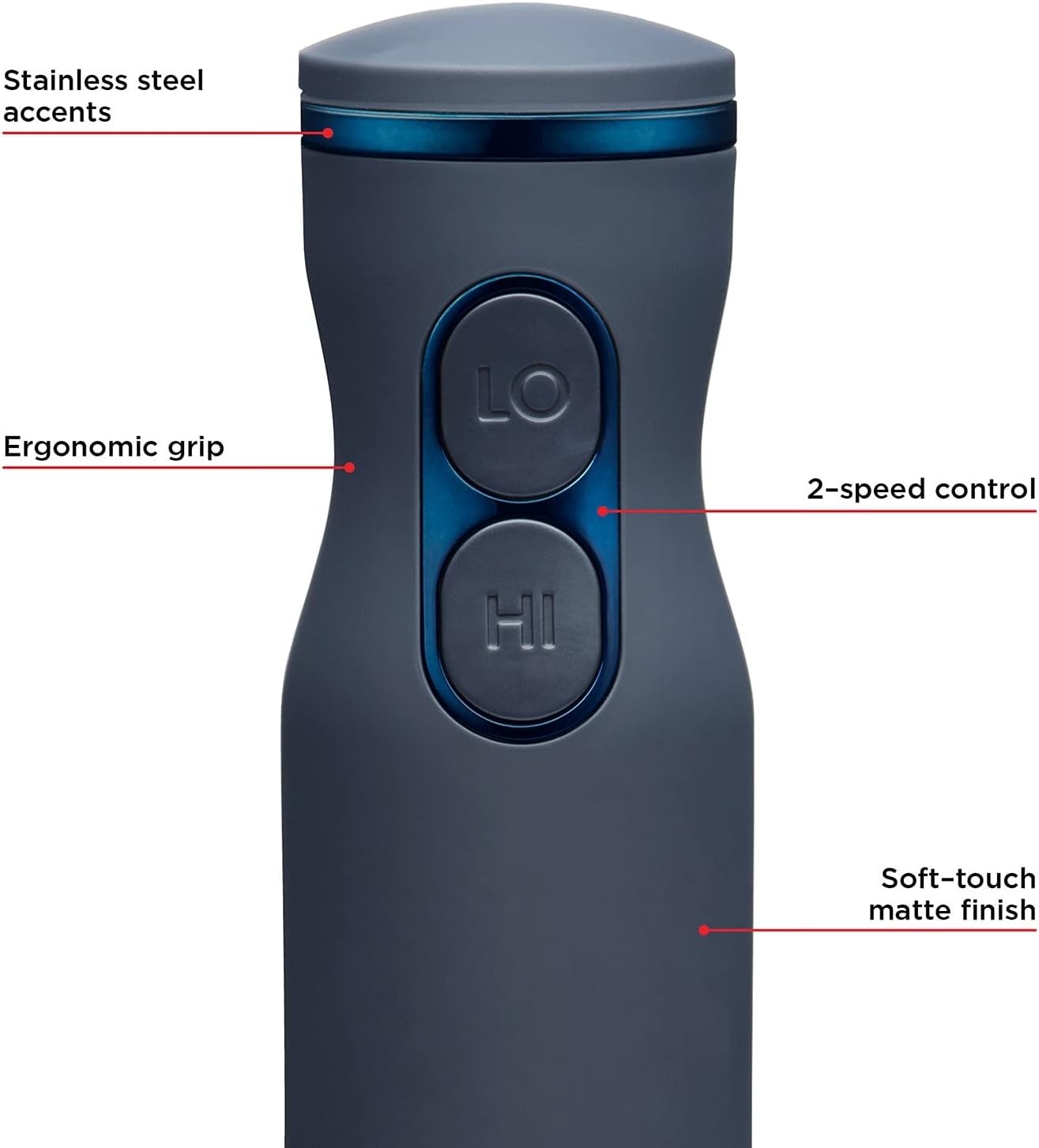 image:imageChefman Immersion Stick Hand Blender with Stainless Steel Blades Powerful Electric Ice Crushing 2Speed Control Handheld Food Mixer Purees Smoothies Shakes Sauces amp Soups GreyMidnight Blue