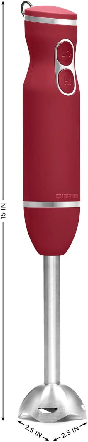 image:imageChefman Immersion Stick Hand Blender with Stainless Steel Blades Powerful Electric Ice Crushing 2Speed Control Handheld Food Mixer Purees Smoothies Shakes Sauces amp Soups GreyRed