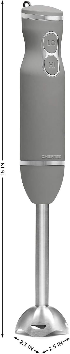 image:imageChefman Immersion Stick Hand Blender with Stainless Steel Blades Powerful Electric Ice Crushing 2Speed Control Handheld Food Mixer Purees Smoothies Shakes Sauces amp Soups TurquoiseGrey