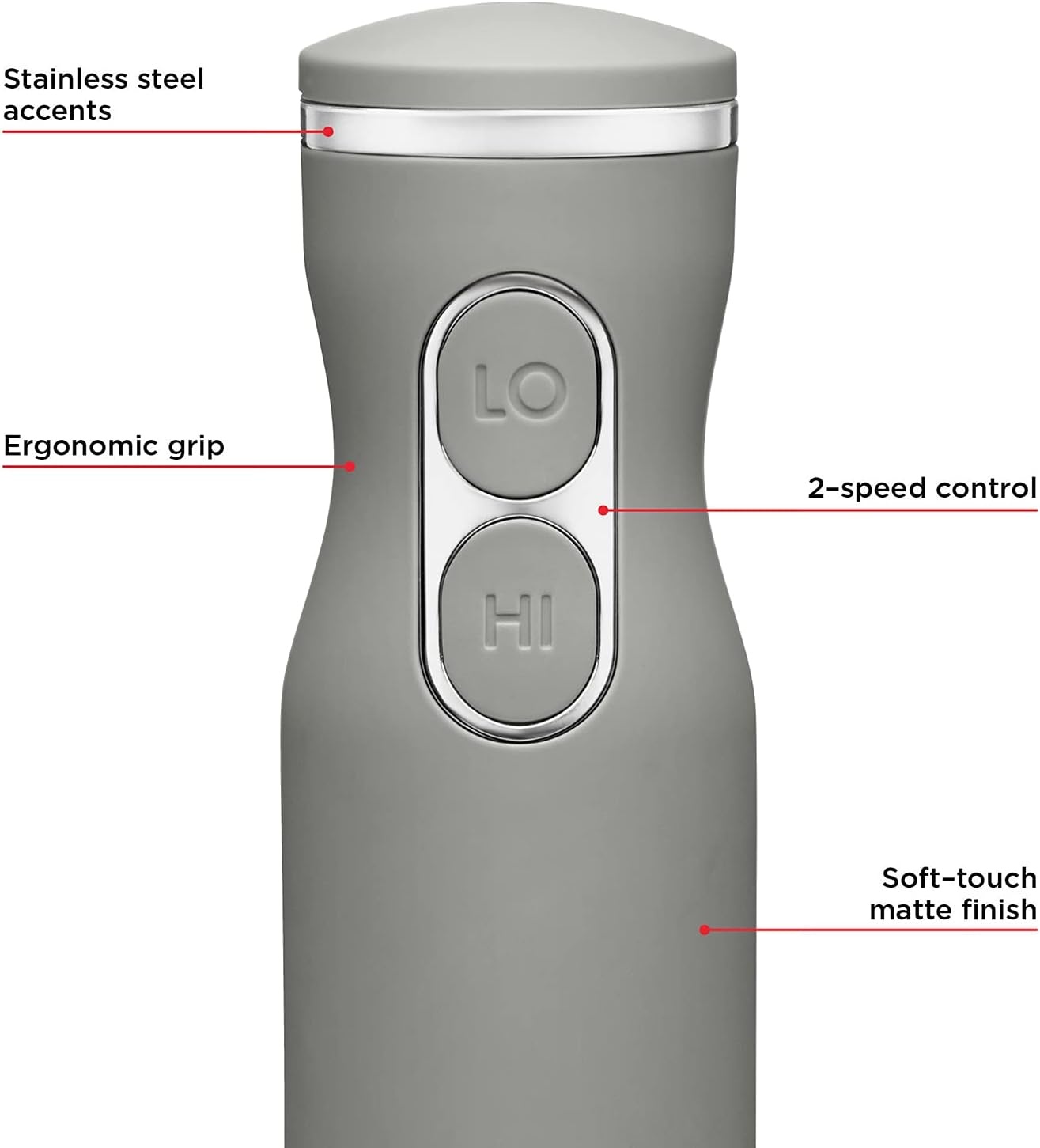 image:imageChefman Immersion Stick Hand Blender with Stainless Steel Blades Powerful Electric Ice Crushing 2Speed Control Handheld Food Mixer Purees Smoothies Shakes Sauces amp Soups GreyGrey