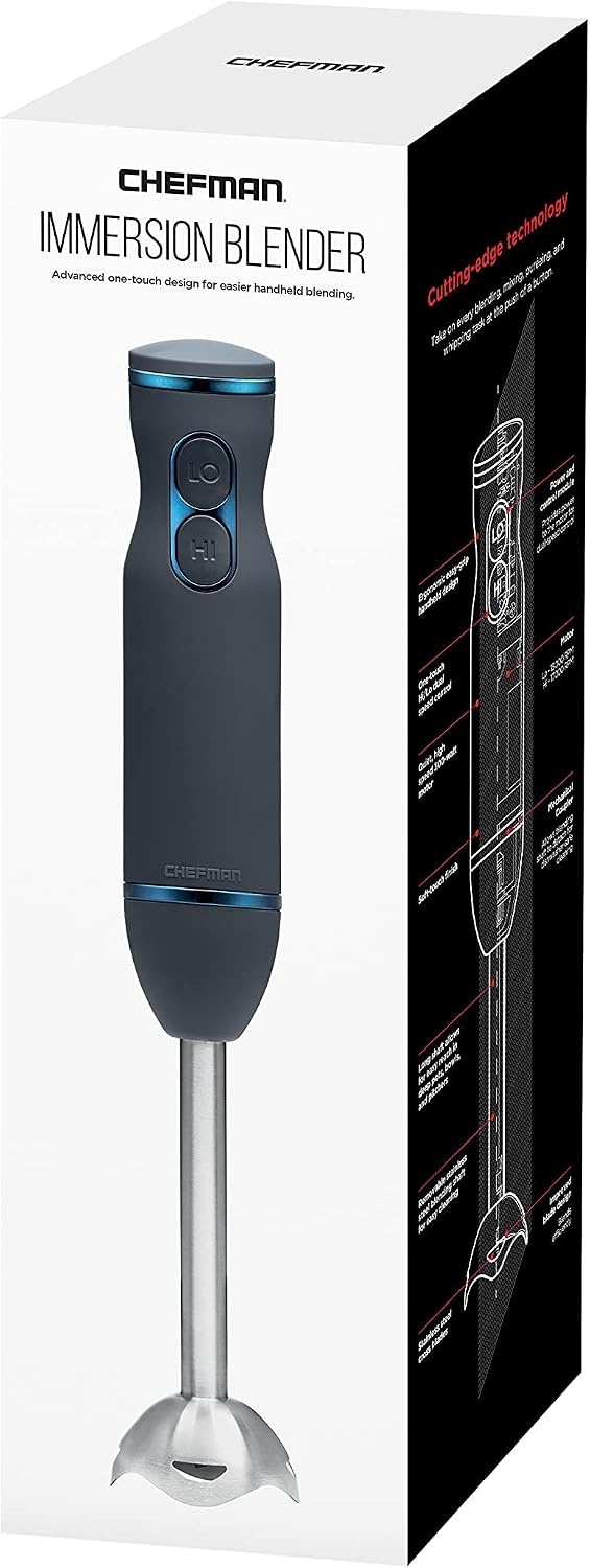image:imageChefman Immersion Stick Hand Blender with Stainless Steel Blades Powerful Electric Ice Crushing 2Speed Control Handheld Food Mixer Purees Smoothies Shakes Sauces amp Soups TurquoiseMidnight Blue