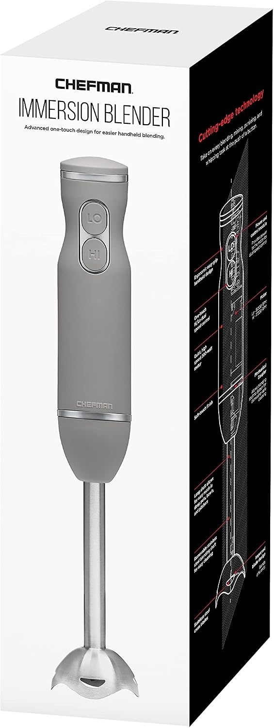 image:imageChefman Immersion Stick Hand Blender with Stainless Steel Blades Powerful Electric Ice Crushing 2Speed Control Handheld Food Mixer Purees Smoothies Shakes Sauces amp Soups GreyGrey