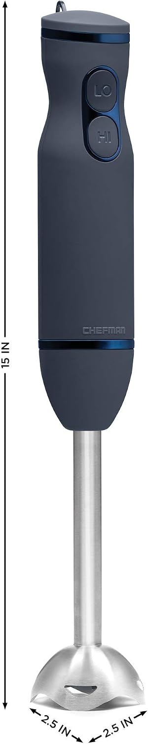 image:imageChefman Immersion Stick Hand Blender with Stainless Steel Blades Powerful Electric Ice Crushing 2Speed Control Handheld Food Mixer Purees Smoothies Shakes Sauces amp Soups TurquoiseMidnight Blue