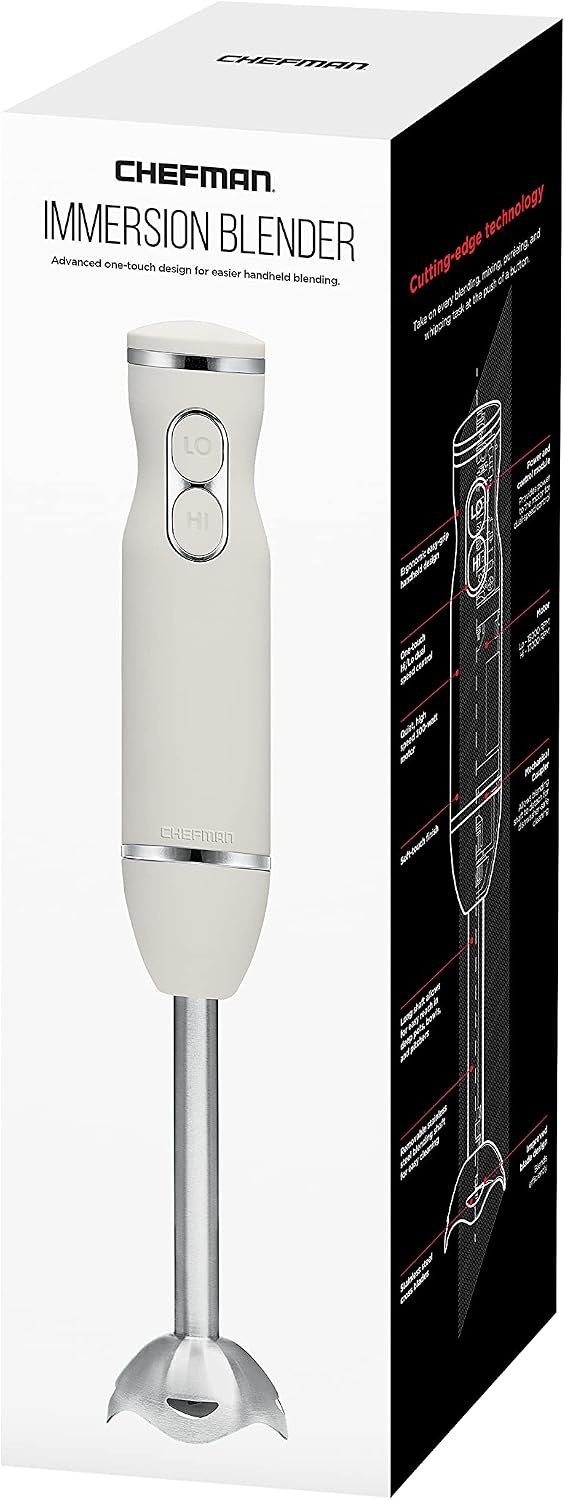 image:imageChefman Immersion Stick Hand Blender with Stainless Steel Blades Powerful Electric Ice Crushing 2Speed Control Handheld Food Mixer Purees Smoothies Shakes Sauces amp Soups GreyIvory