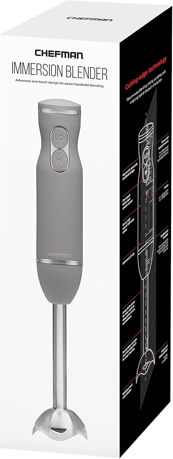 image:imageChefman Immersion Stick Hand Blender with Stainless Steel Blades Powerful Electric Ice Crushing 2Speed Control Handheld Food Mixer Purees Smoothies Shakes Sauces amp Soups TurquoiseGrey