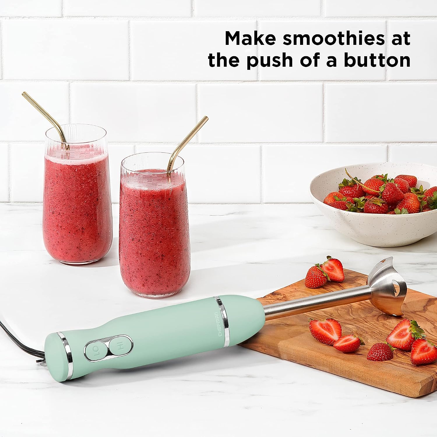 image:imageChefman Immersion Stick Hand Blender with Stainless Steel Blades Powerful Electric Ice Crushing 2Speed Control Handheld Food Mixer Purees Smoothies Shakes Sauces amp Soups GreySage