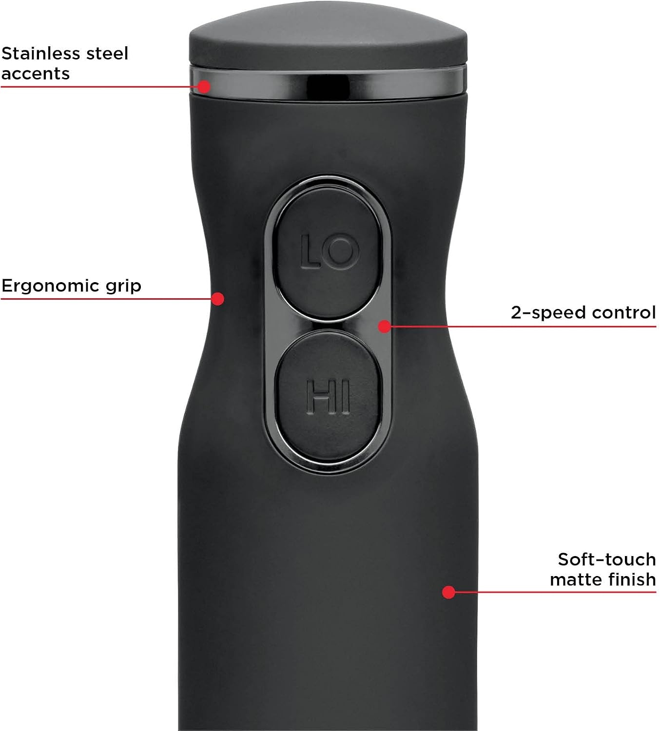 image:imageChefman Immersion Stick Hand Blender with Stainless Steel Blades Powerful Electric Ice Crushing 2Speed Control Handheld Food Mixer Purees Smoothies Shakes Sauces amp Soups GreyBlack