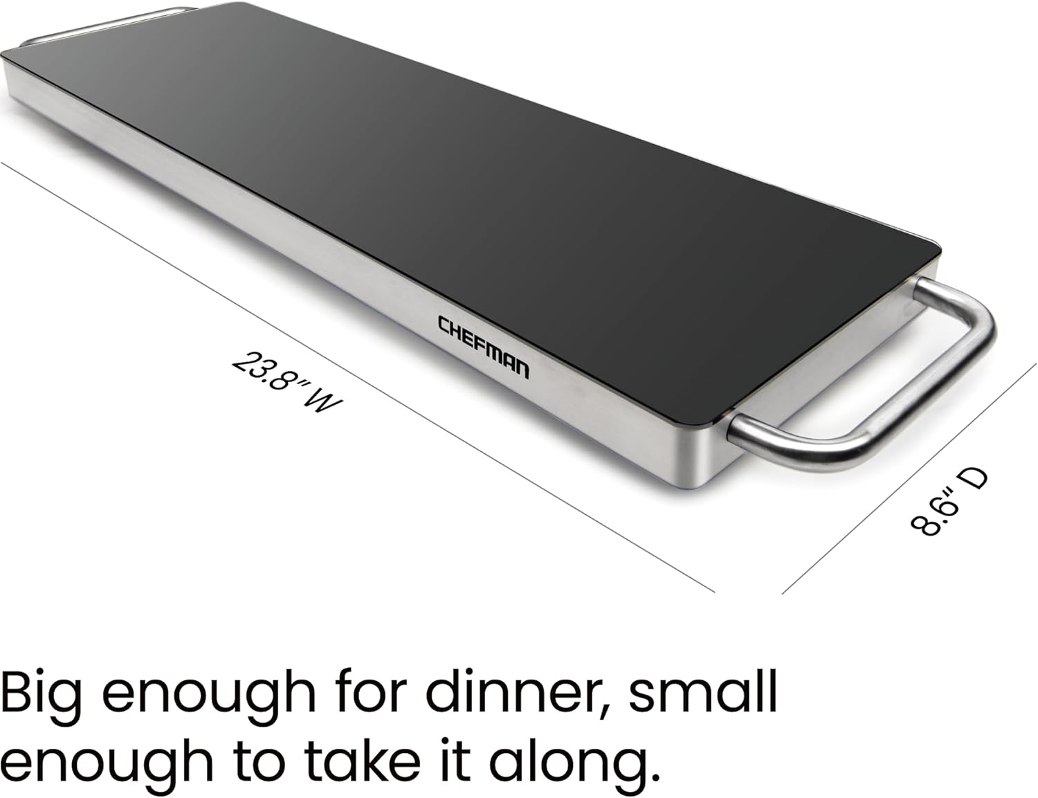 image:imageChefman Long Electric Warming Plate Heating Element Prep Food for Parties Stainless Steel Frame amp Tempered Glass Surface Buffet at Home for Trays amp Dishes CoolTouch Handles BlackLong