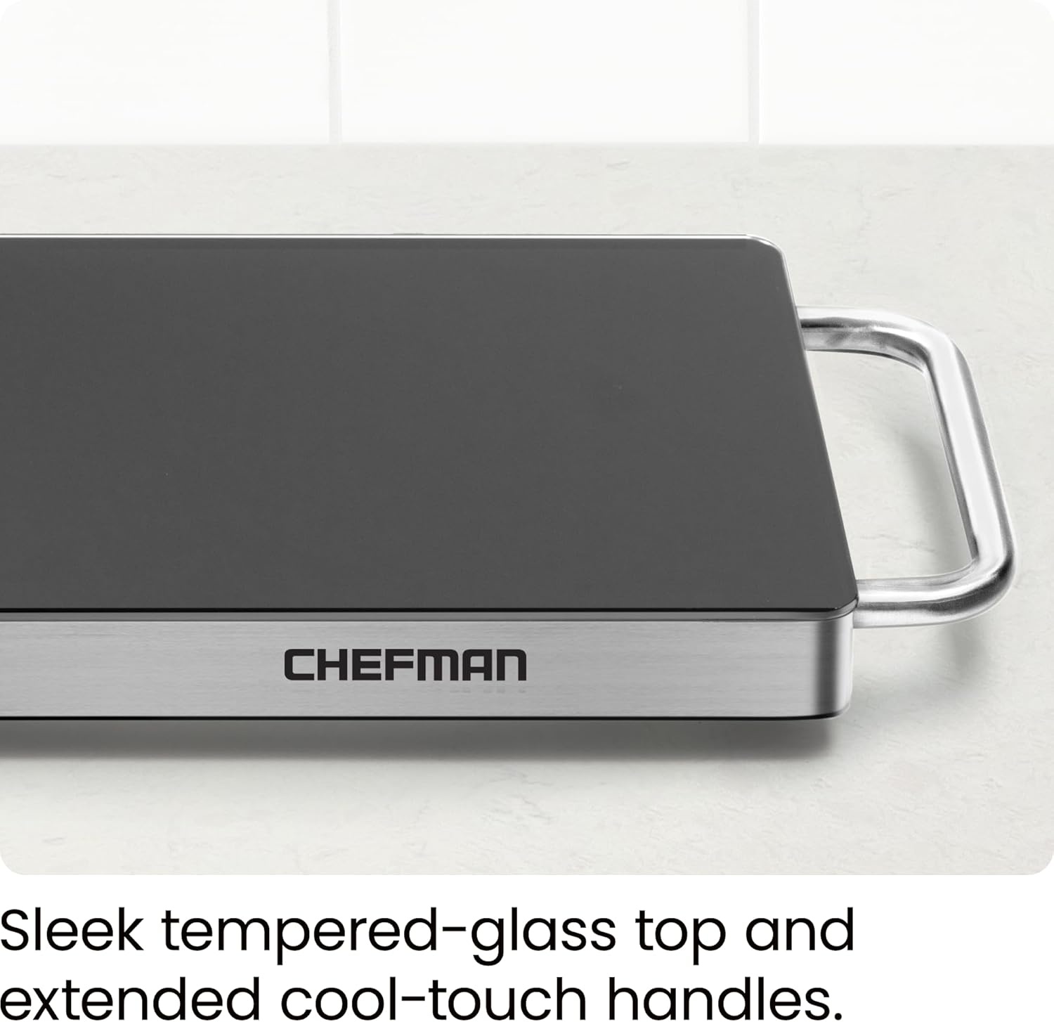 image:imageChefman Long Electric Warming Plate Heating Element Prep Food for Parties Stainless Steel Frame amp Tempered Glass Surface Buffet at Home for Trays amp Dishes CoolTouch Handles BlackLong