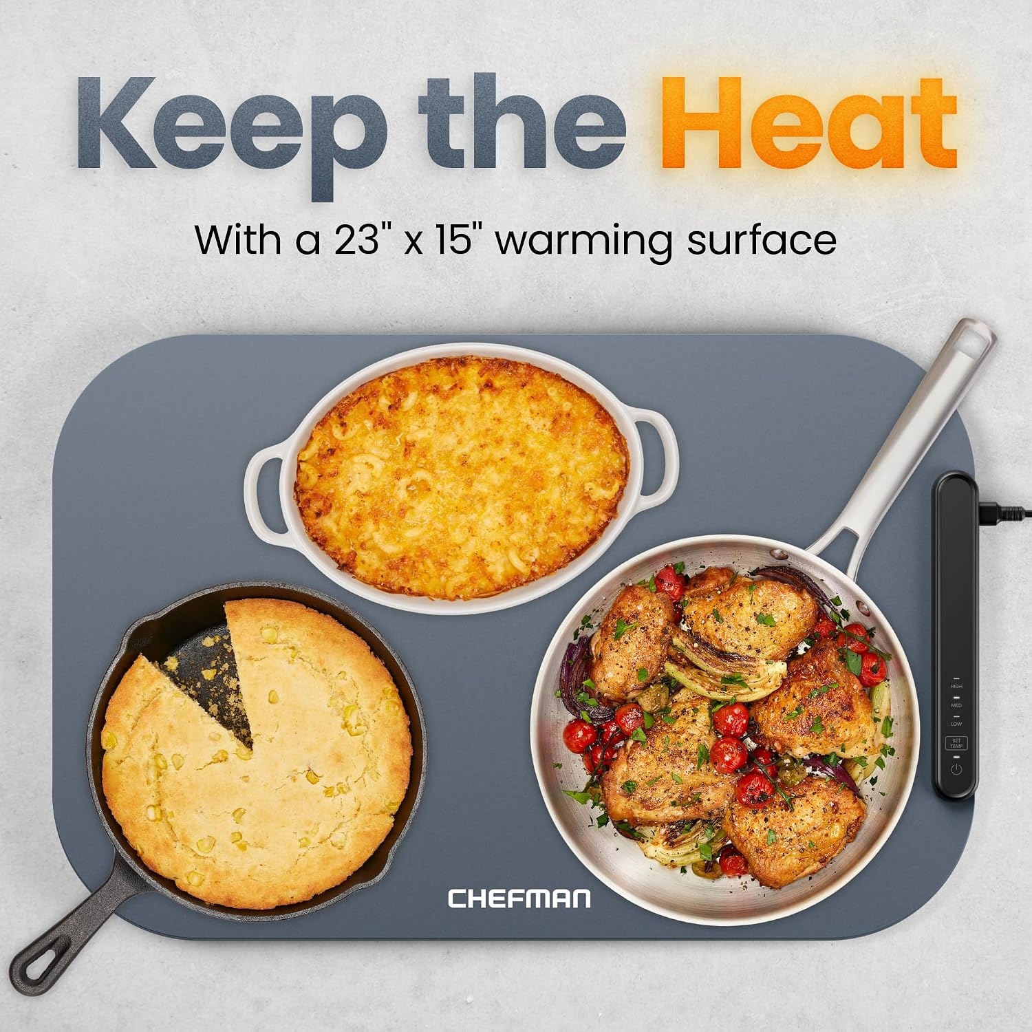 image:imageChefman Long Electric Warming Plate Heating Element Prep Food for Parties Stainless Steel Frame amp Tempered Glass Surface Buffet at Home for Trays amp Dishes CoolTouch Handles BlackRollup