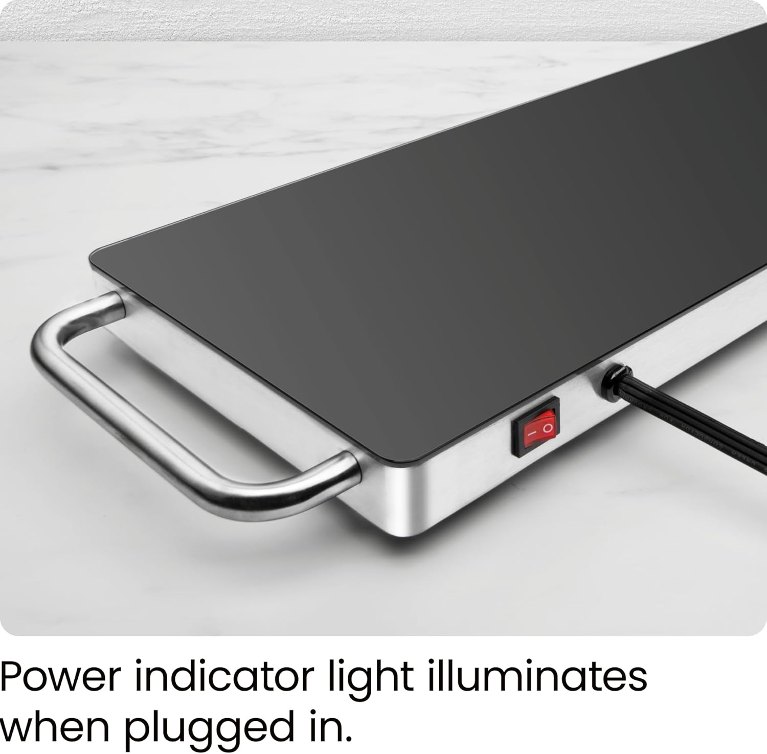 image:imageChefman Long Electric Warming Plate Heating Element Prep Food for Parties Stainless Steel Frame amp Tempered Glass Surface Buffet at Home for Trays amp Dishes CoolTouch Handles BlackLong