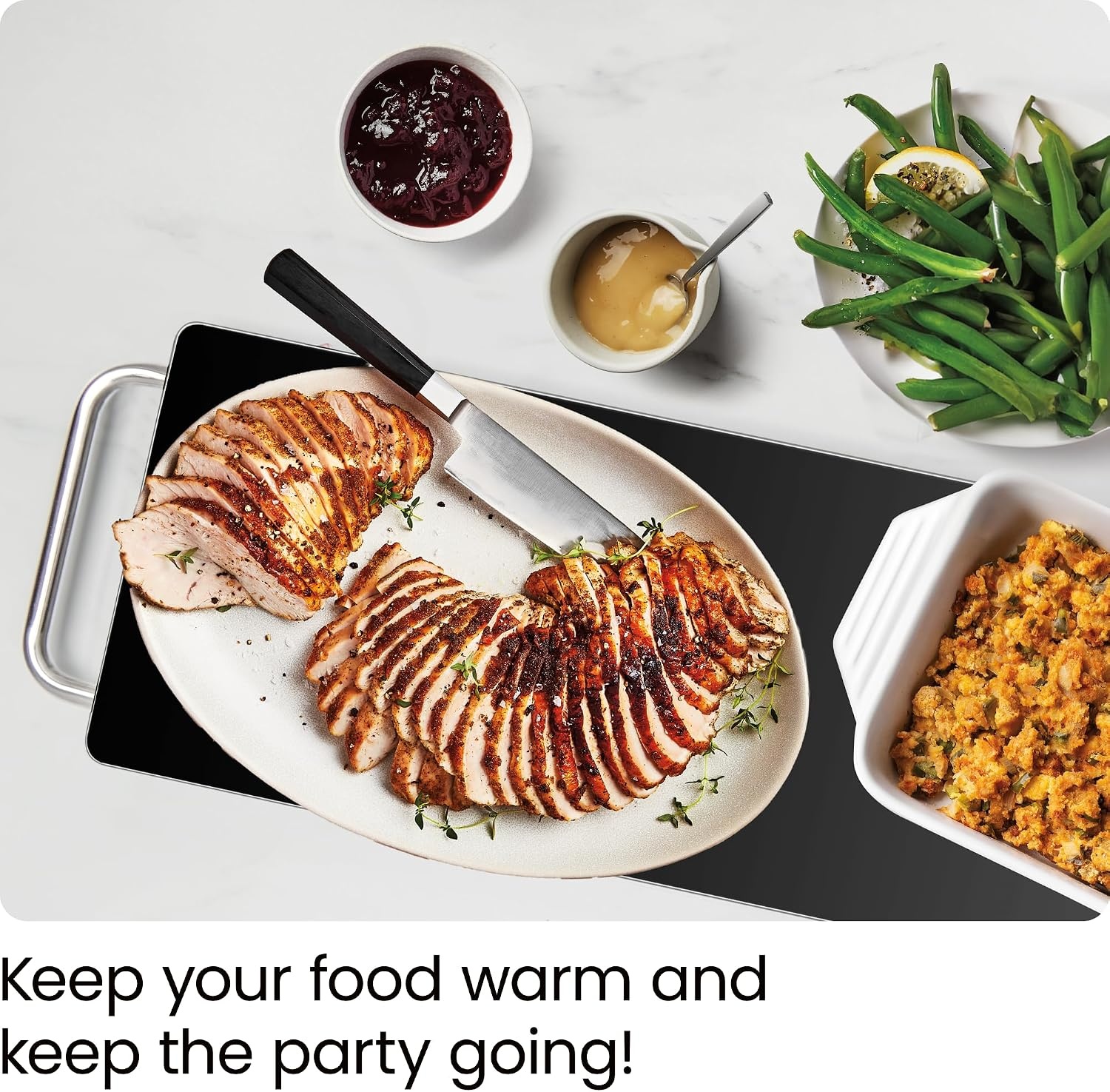 image:imageChefman Long Electric Warming Plate Heating Element Prep Food for Parties Stainless Steel Frame amp Tempered Glass Surface Buffet at Home for Trays amp Dishes CoolTouch Handles BlackLong