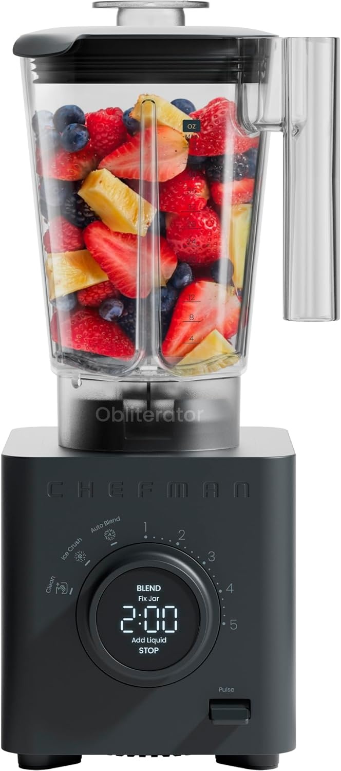 image:imageChefman Obliterator 48 oz Countertop Blender for Smoothies 1380W Motor to Crush Ice Nuts and Frozen Fruit with Stainless Steel Blade Auto Blend Function Includes 20 oz Travel JarMidnight