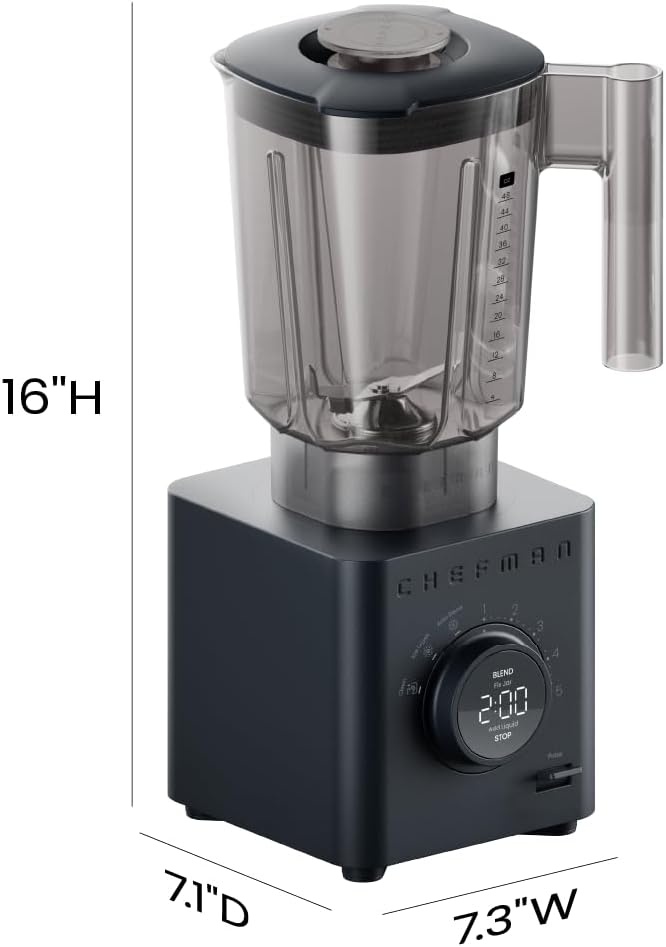 image:imageChefman Obliterator 48 oz Countertop Blender for Smoothies 1380W Motor to Crush IceNuts amp Frozen Fruit with Stainless Steel Blade Auto Blend Function Includes Tamper amp ScraperMIDNIGHTPack of 1