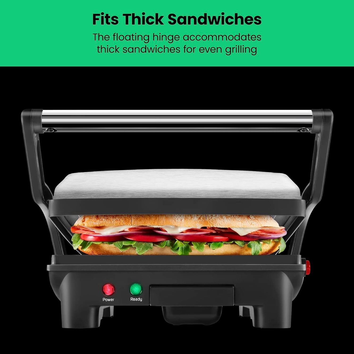 image:imageChefman Panini Press Grill and Gourmet Sandwich Maker NonStick Coated Plates Opens 180 Degrees to Fit Any Type or Size of Food Stainless Steel Surface and Removable Drip Tray 4 Slice Black4 Slice  Standard Pack of 2