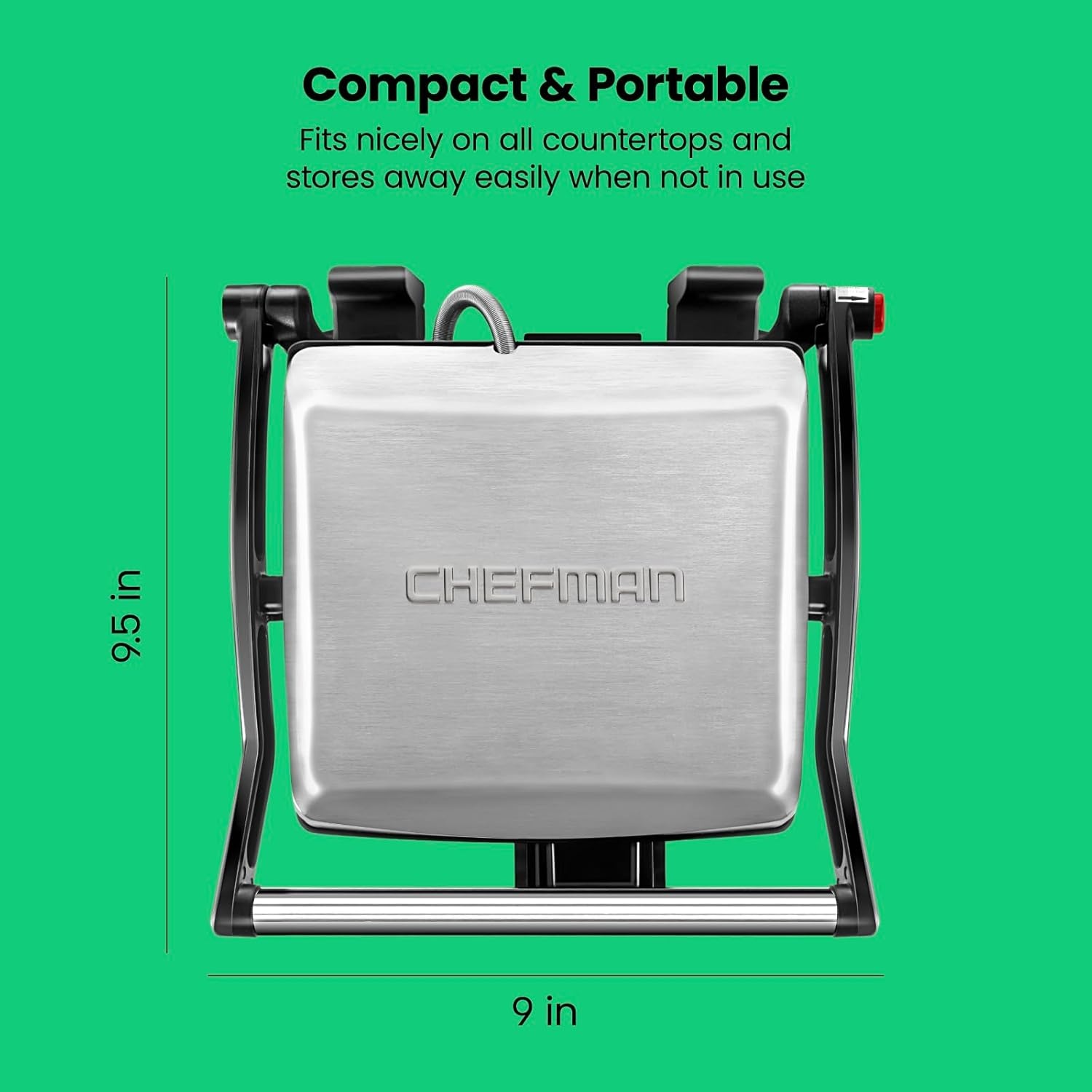 image:imageChefman Panini Press Grill and Gourmet Sandwich Maker NonStick Coated Plates Opens 180 Degrees to Fit Any Type or Size of Food Stainless Steel Surface and Removable Drip Tray 4 Slice Black4 Slice  Standard
