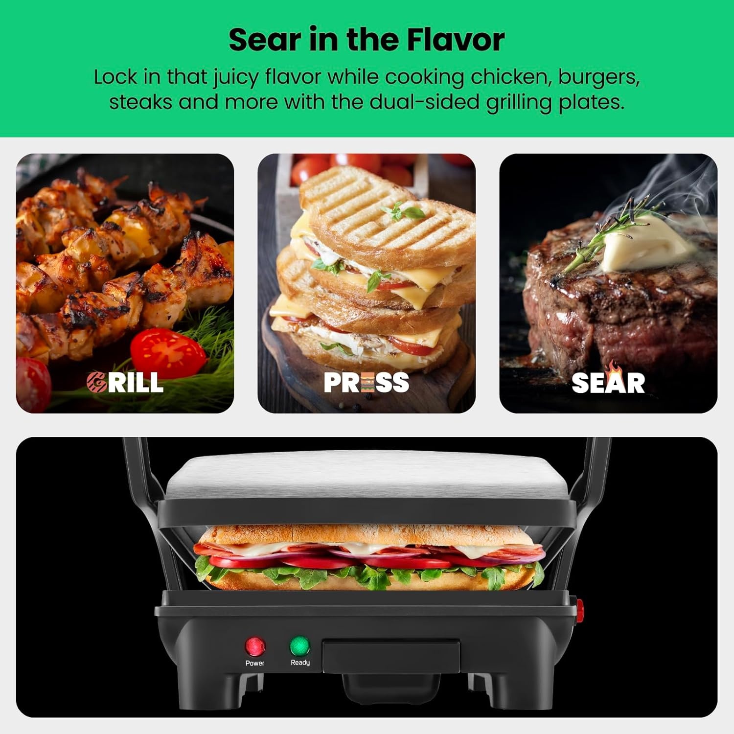 image:imageChefman Panini Press Grill and Gourmet Sandwich Maker NonStick Coated Plates Opens 180 Degrees to Fit Any Type or Size of Food Stainless Steel Surface and Removable Drip Tray 4 Slice Black4 Slice  Standard