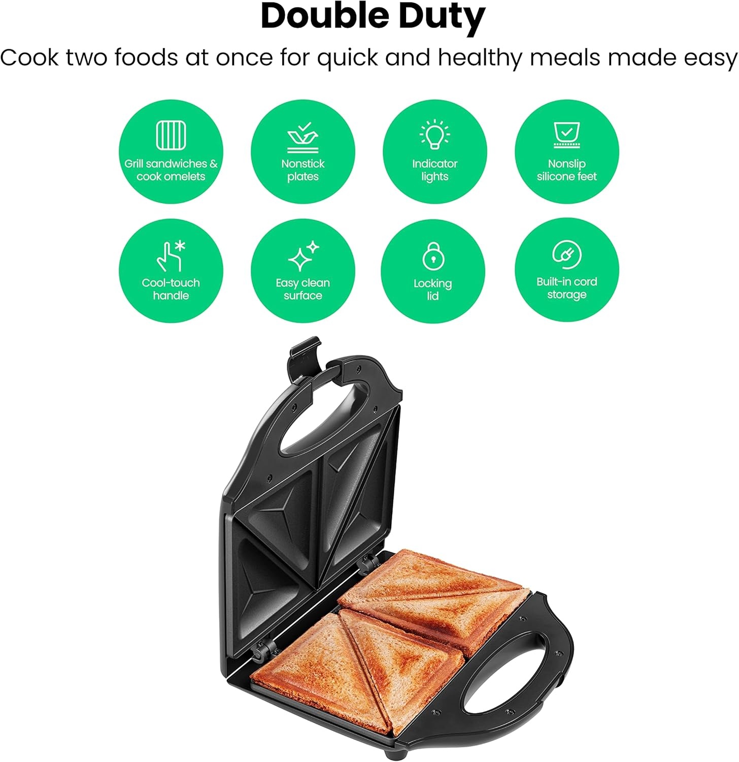 image:imageChefman Portable Sandwich Maker Compact Nonstick Electric Omelet Maker Panini Press Pocket Sandwich Press and Quesadilla Maker with Indicator Lights Locking Lid and Cord StorageSandwich