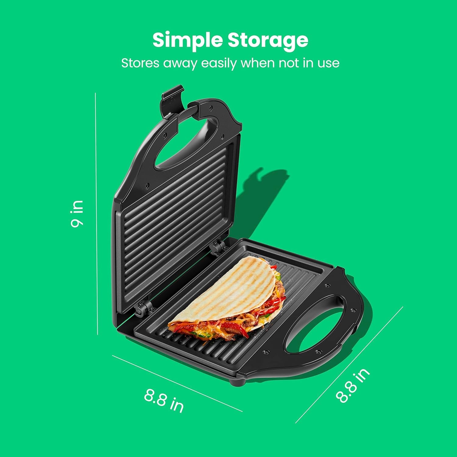 image:imageChefman Portable Sandwich Maker Compact Nonstick Electric Omelet Maker Panini Press Pocket Sandwich Press and Quesadilla Maker with Indicator Lights Locking Lid and Cord StorageBlack