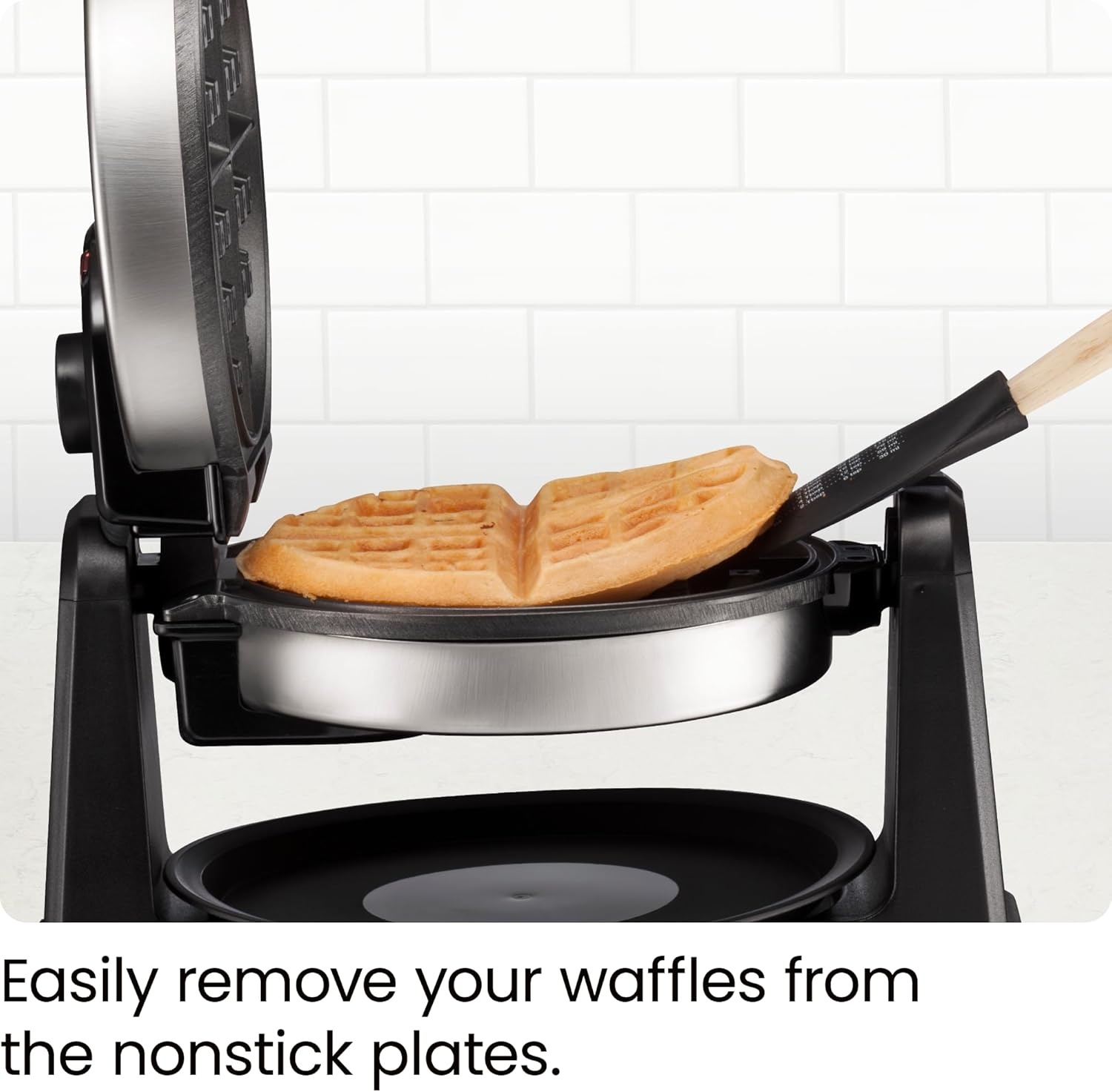 image:imageChefman Rotating Belgian Waffle Maker 180 Flip Iron w NonStick Plates Adjustable Timer Locking Lid amp Drip Plate Space Saving Storage MessFree Breakfast Stainless SteelBlack