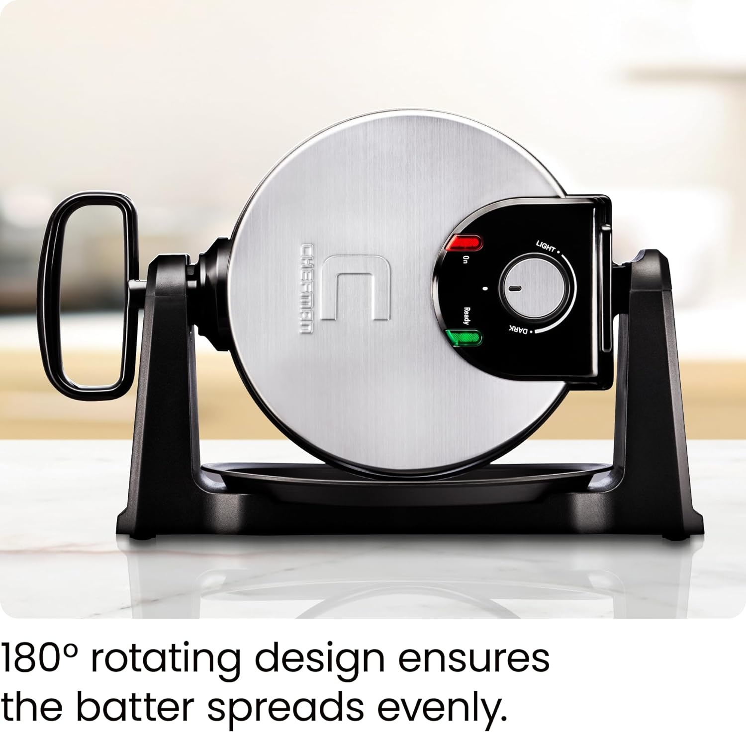 image:imageChefman Rotating Belgian Waffle Maker 180 Flip Iron w NonStick Plates Adjustable Timer Locking Lid amp Drip Plate Space Saving Storage MessFree Breakfast Stainless SteelBlack