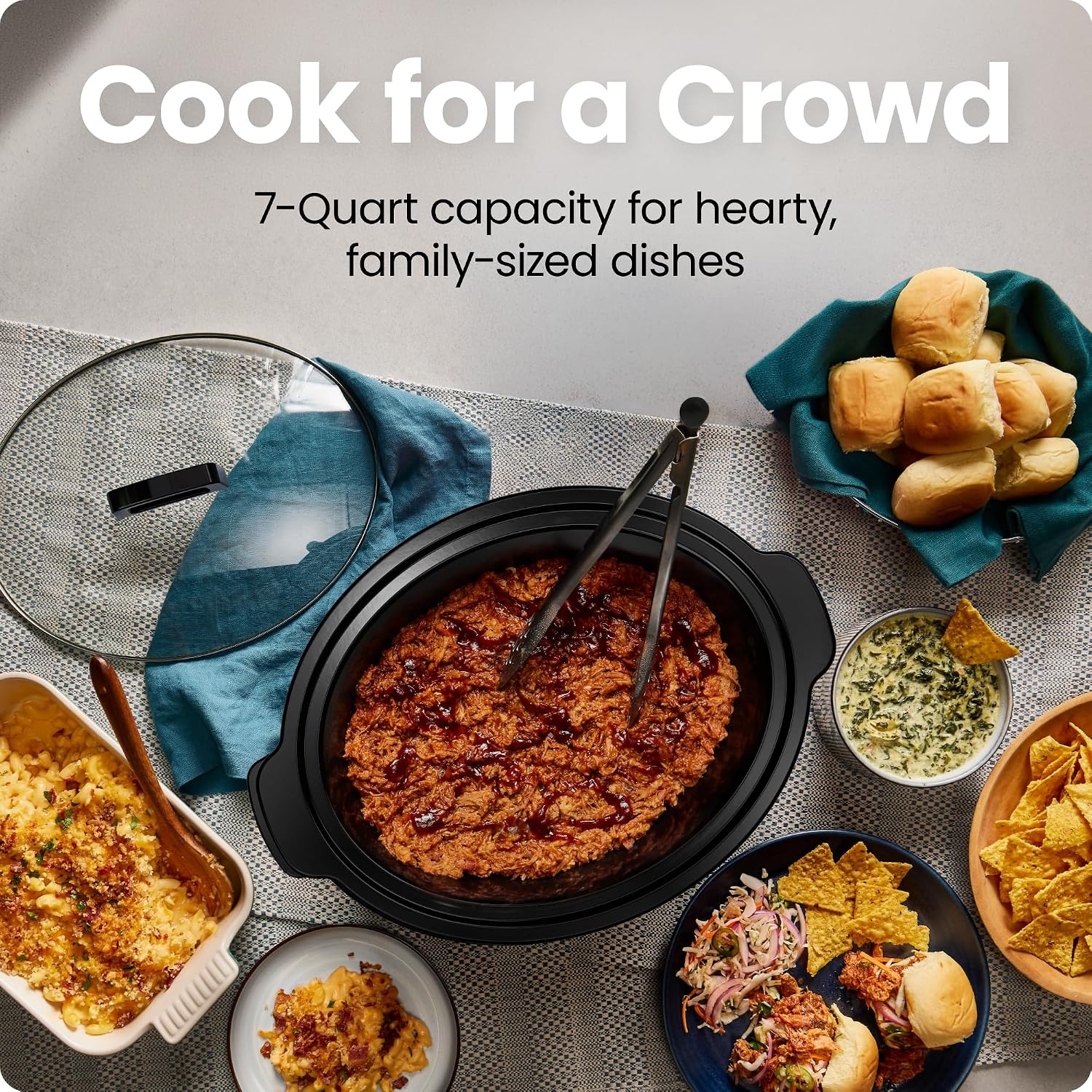 image:imageChefman Slow Cooker 7 Quart Large Family Size Programmable Digital Slow Cooker with 24Hour Timer Low High amp Warm Settings Ceramic Crock Tempered Glass Lid DishwasherSafe Stainless Steel7 Quart