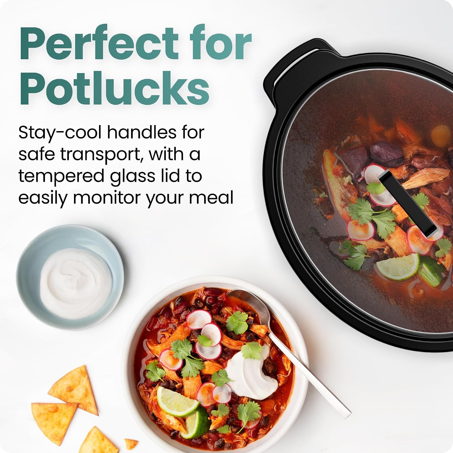 image:imageChefman Slow Cooker 7 Quart Large Family Size Programmable Digital Slow Cooker with 24Hour Timer Low High amp Warm Settings Ceramic Crock Tempered Glass Lid DishwasherSafe Stainless Steel7 Quart