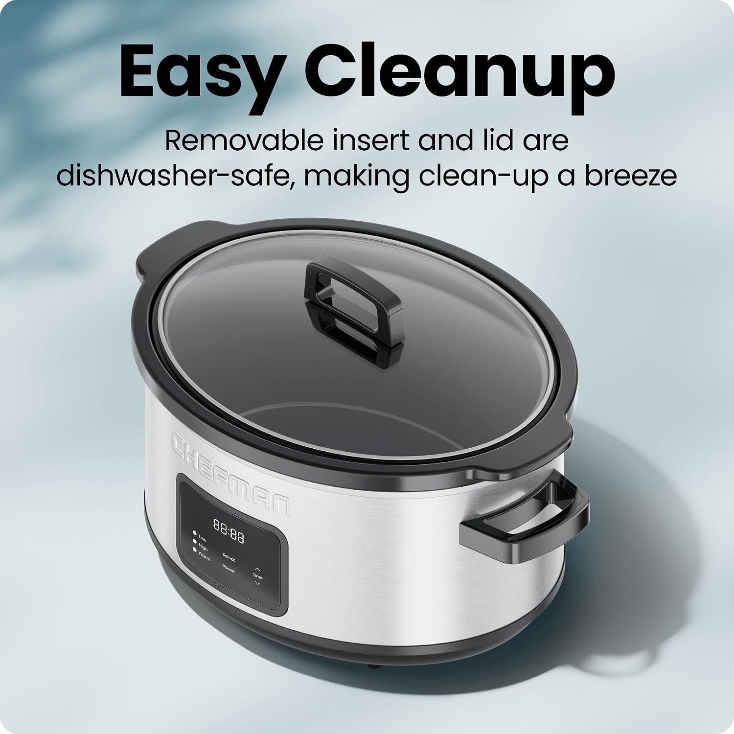 image:imageChefman Slow Cooker 7 Quart Large Family Size Programmable Digital Slow Cooker with 24Hour Timer Low High amp Warm Settings Ceramic Crock Tempered Glass Lid DishwasherSafe Stainless Steel7 Quart