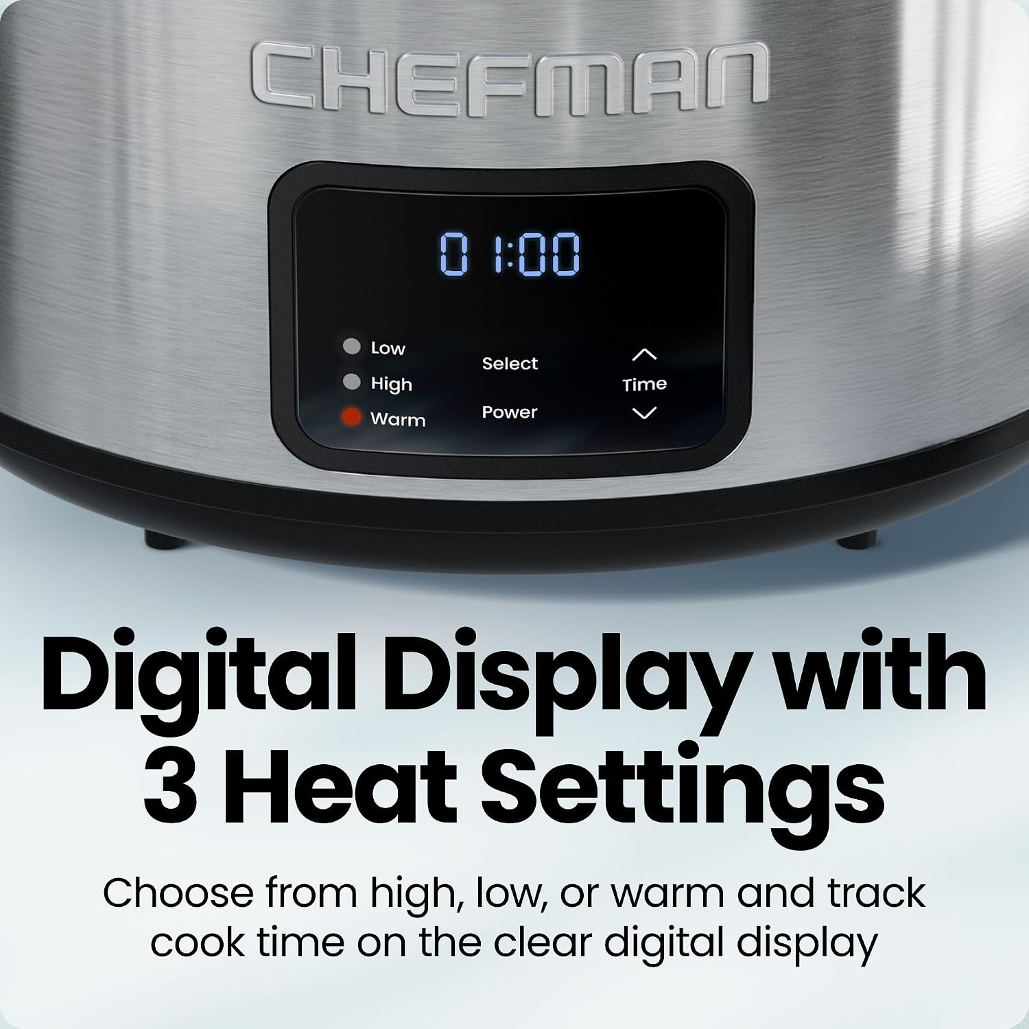 image:imageChefman Slow Cooker 7 Quart Large Family Size Programmable Digital Slow Cooker with 24Hour Timer Low High amp Warm Settings Ceramic Crock Tempered Glass Lid DishwasherSafe Stainless Steel7 Quart
