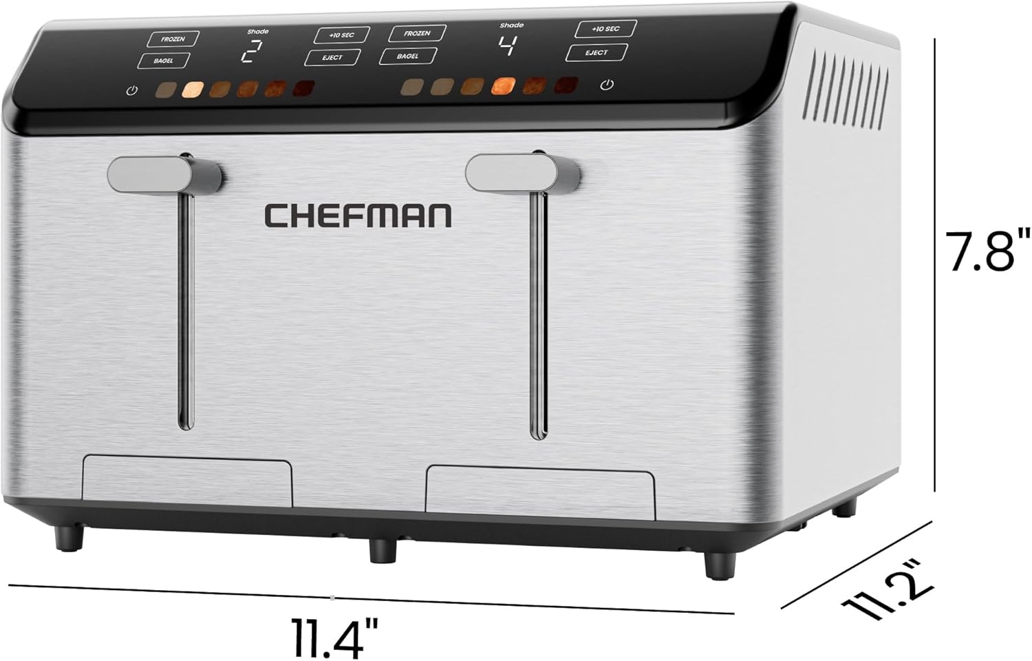 image:imageChefman Smart Touch 4 Slice Digital Toaster 6 Shade Settings Touchscreen Bagel Toaster 4 Slice with ExtraWide Slots 10 Seconds Defrost Removable Crumb Tray Stainless SteelStainless Steel
