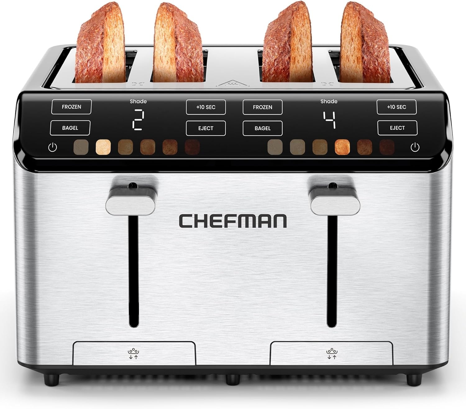 image:imageChefman Smart Touch 4 Slice Digital Toaster 6 Shade Settings Touchscreen Bagel Toaster 4 Slice with ExtraWide Slots 10 Seconds Defrost Removable Crumb Tray Stainless SteelStainless Steel