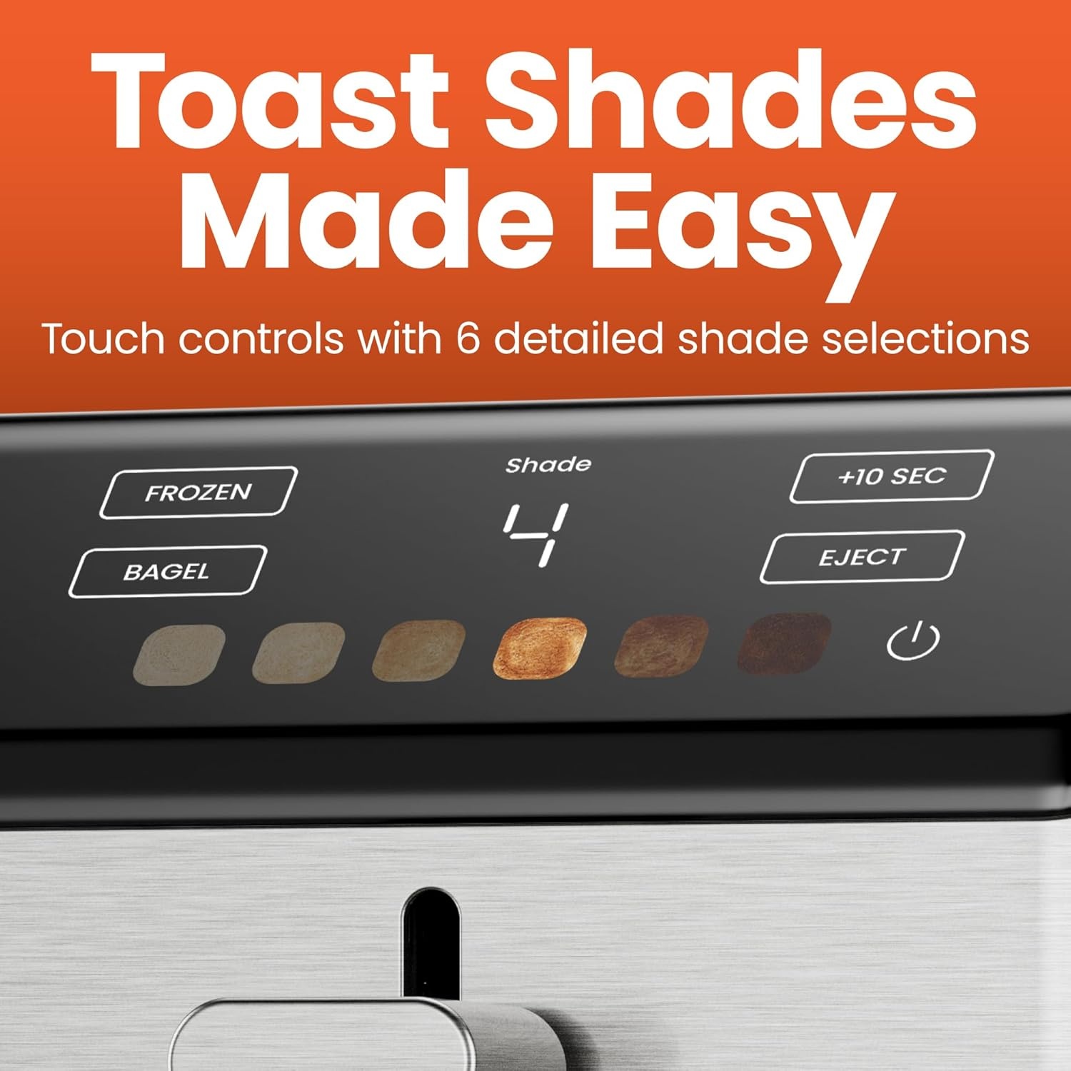 image:imageChefman Smart Touch 4 Slice Digital Toaster 6 Shade Settings Touchscreen Bagel Toaster 4 Slice with ExtraWide Slots 10 Seconds Defrost Removable Crumb Tray Stainless SteelStainless Steel