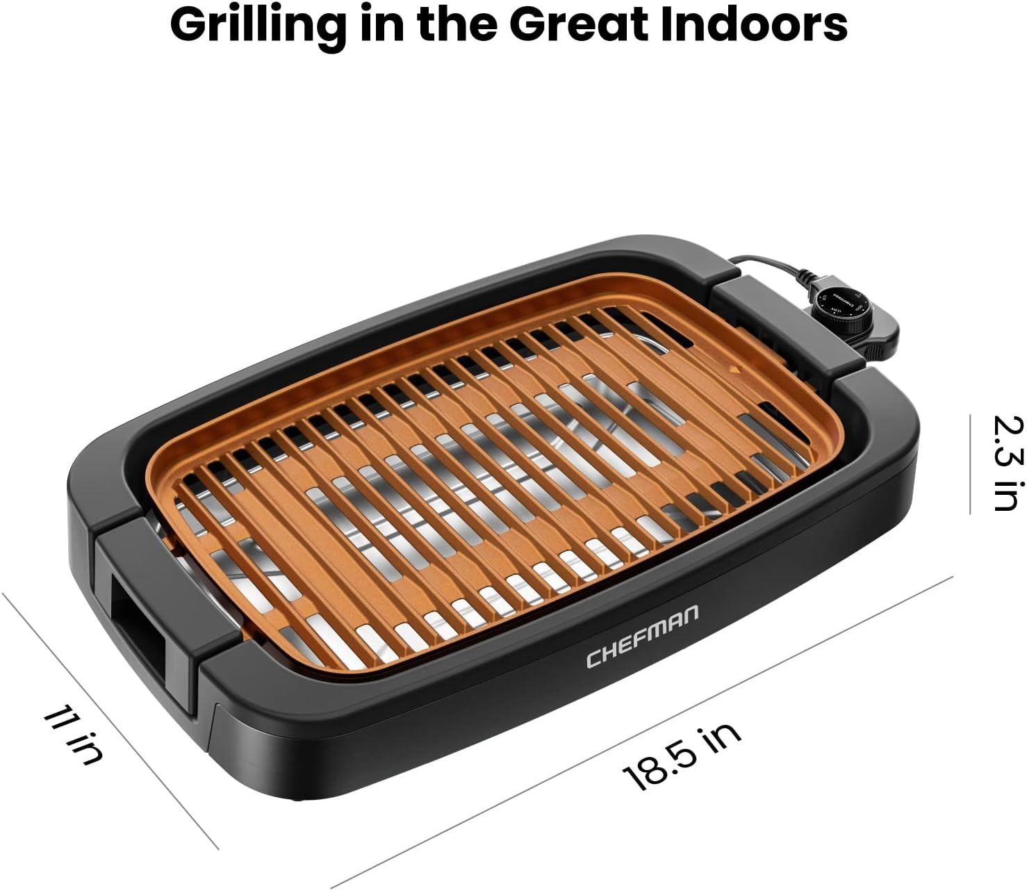 image:imageChefman Smokeless Indoor Electric Grill Copper Extra Large Nonstick Table Top Grill for Indoor Grilling and BBQ with Adjustable Temperature Control Nonstick DishwasherSafe Parts 9 x 15