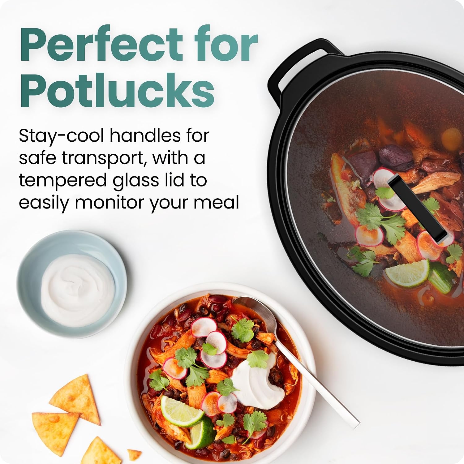 image:imageChefman Triple Slow Cooker amp Food Warmer Three Crock Slowcooker with 25 Qt Ceramic Crocks 75Quart Total Capacity PFASFree Three Temperature Settings DishwasherSafe Parts Stainless Steel7 Quarts