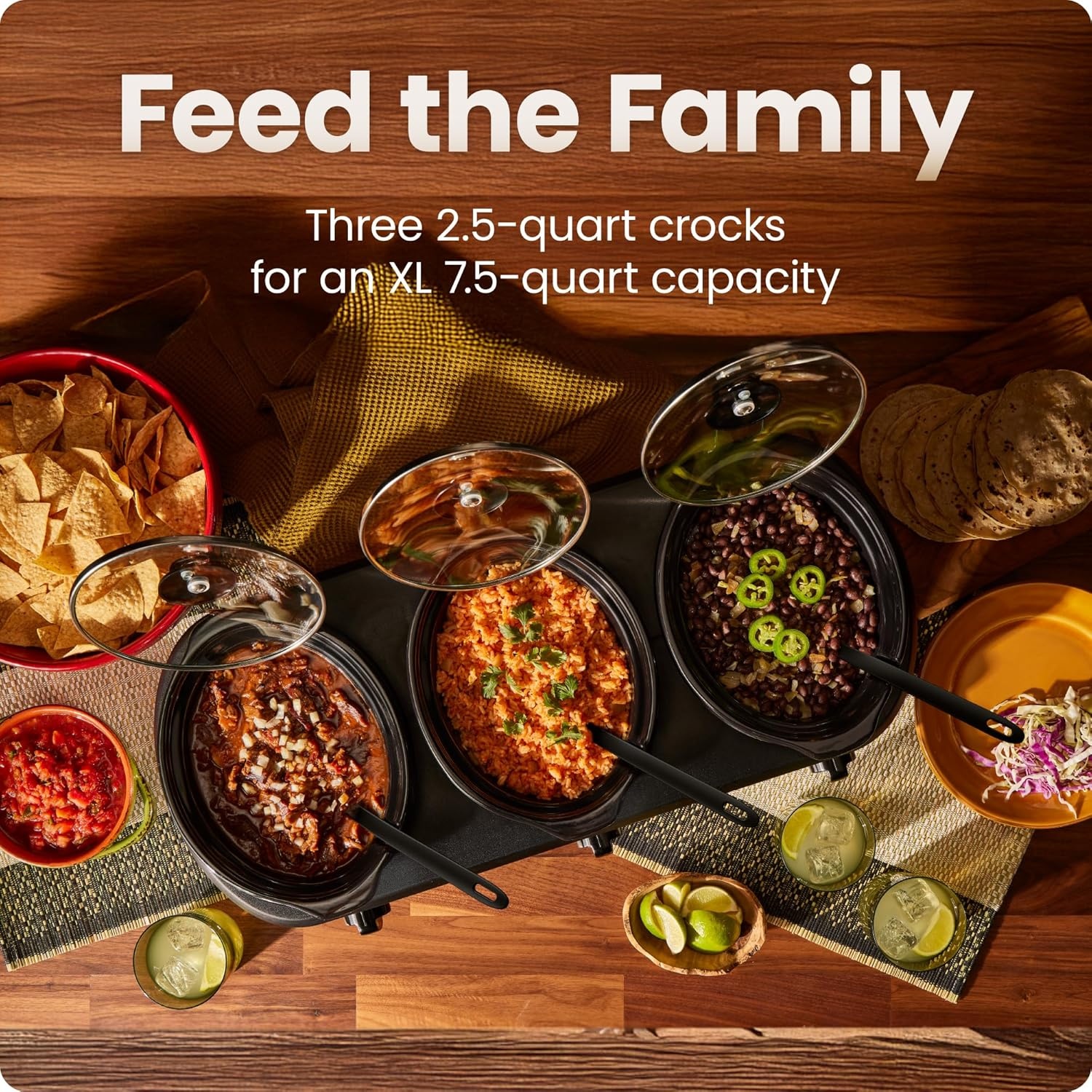 image:imageChefman Triple Slow Cooker amp Food Warmer Three Crock Slowcooker with 25 Qt Ceramic Crocks 75Quart Total Capacity PFASFree Three Temperature Settings DishwasherSafe Parts Stainless Steel75 Quarts