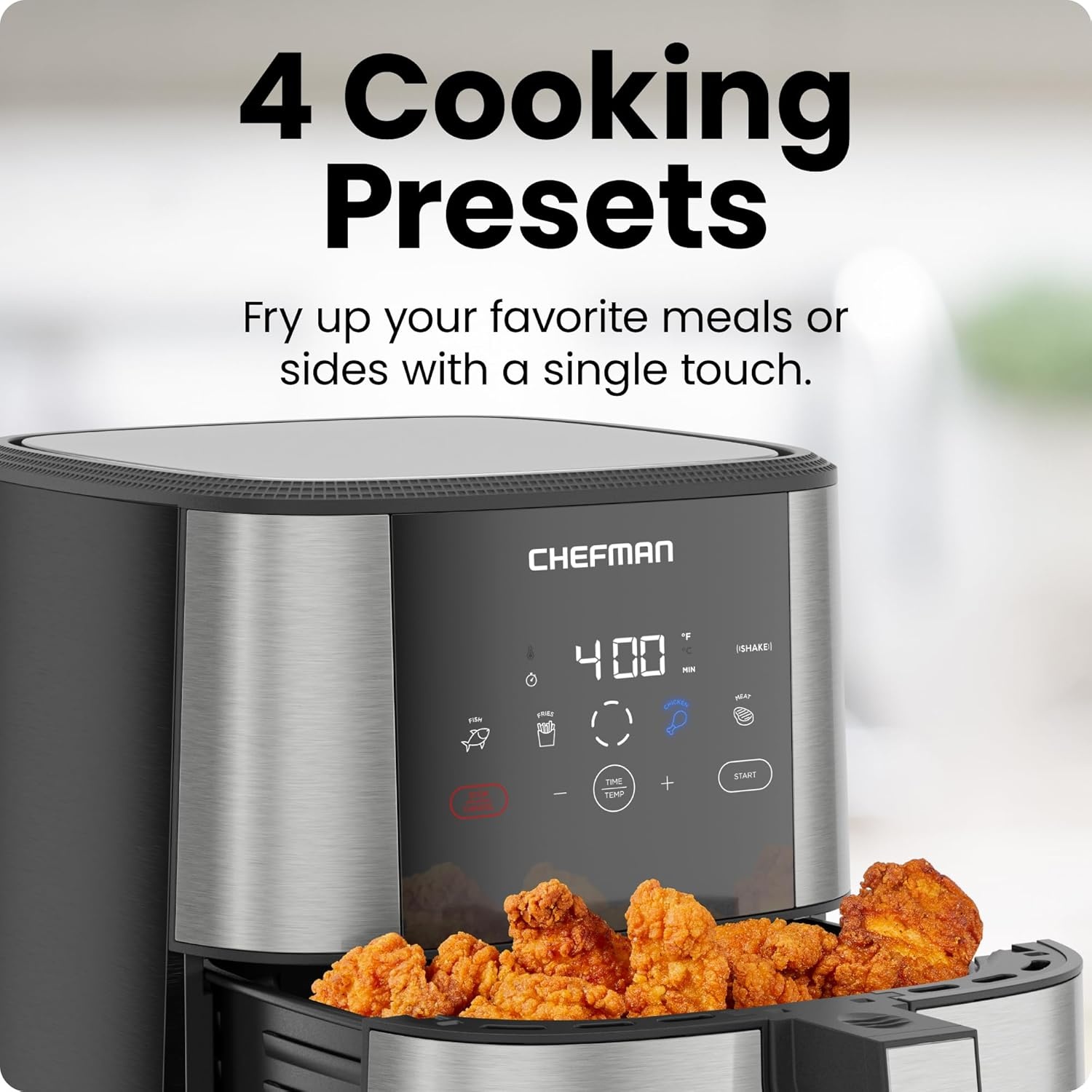 image:imageChefman TurboFry Touch Air Fryer Large 5Quart Family Size One Touch Digital Control Presets French Fries Chicken Meat Fish Nonstick DishwasherSafe Parts Automatic Shutoff Stainless Steel
