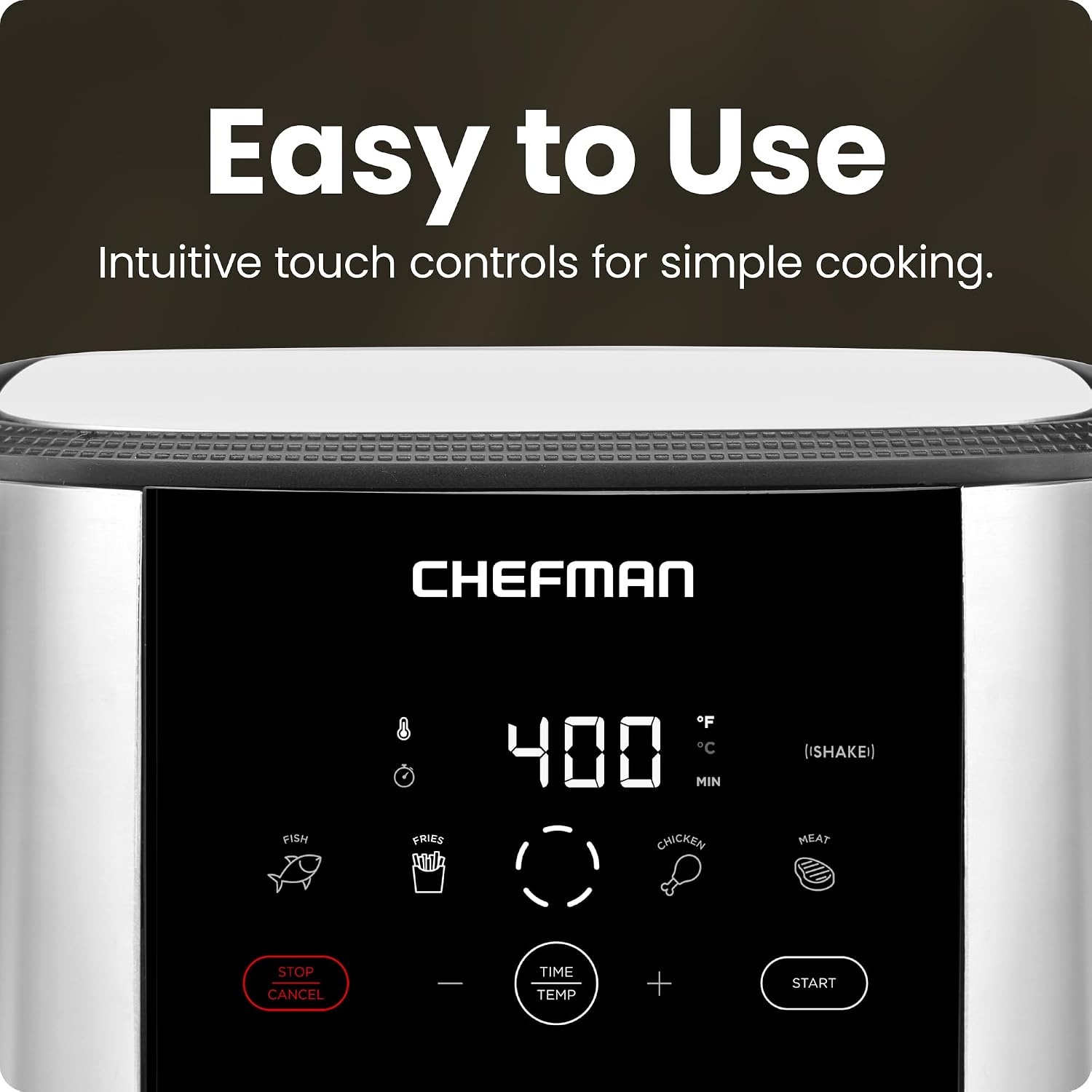 image:imageChefman TurboFry Touch Air Fryer Large 5Quart Family Size One Touch Digital Control Presets French Fries Chicken Meat Fish Nonstick DishwasherSafe Parts Automatic Shutoff Stainless Steel
