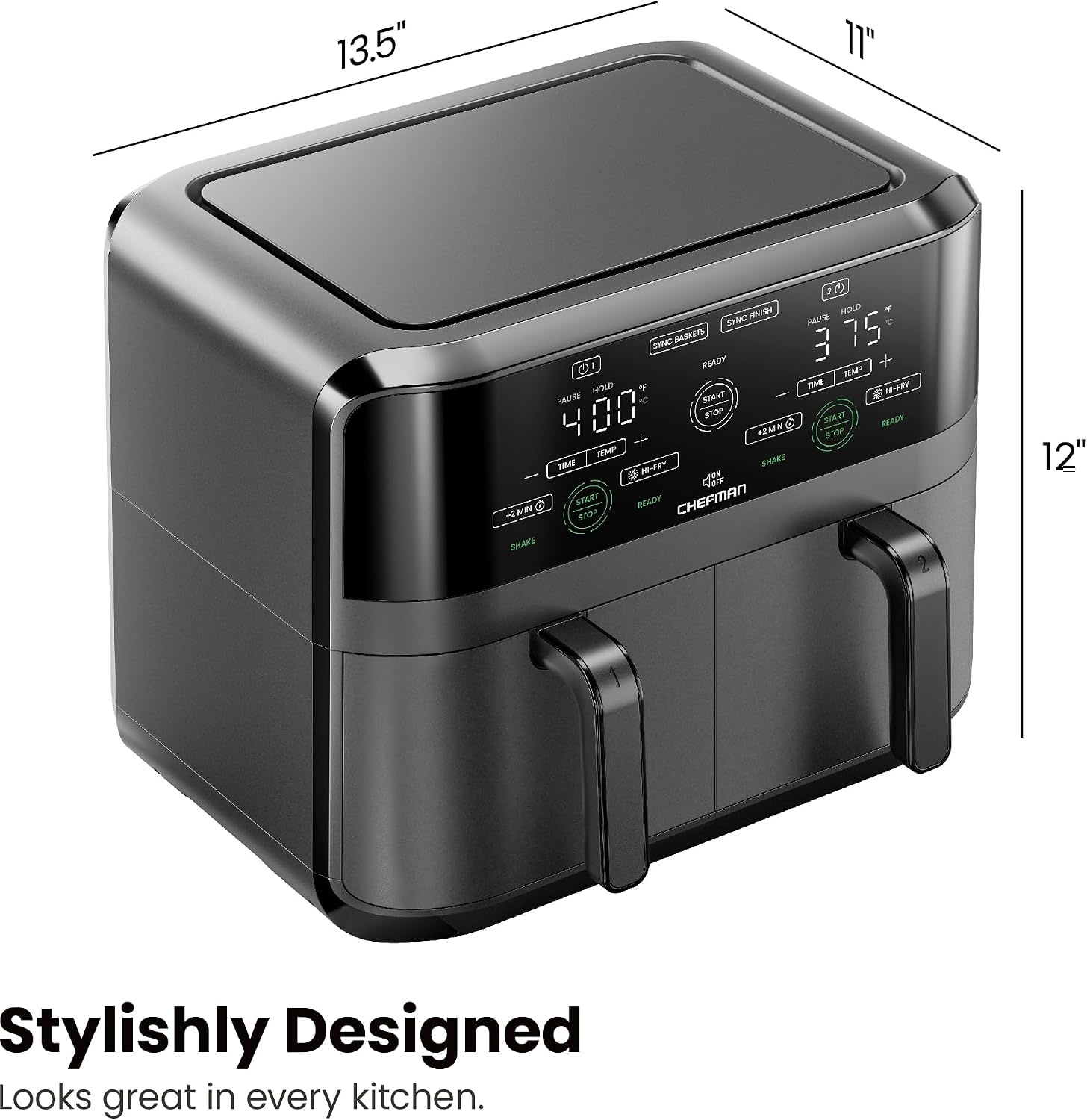 image:imageChefman TurboFry Touch Dual Air Fryer Maximize The Healthiest Meals With Double Basket Capacity OneTouch Digital Controls And Shake Reminder For The Perfect Crispy And LowCalorie Finish6 Quart No Window