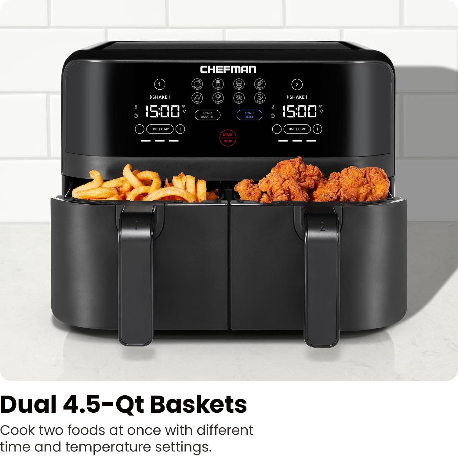 image:imageChefman TurboFry Touch Dual Air Fryer Maximize The Healthiest Meals With Double Basket Capacity OneTouch Digital Controls And Shake Reminder For The Perfect Crispy And LowCalorie Finish9 Quart No Window