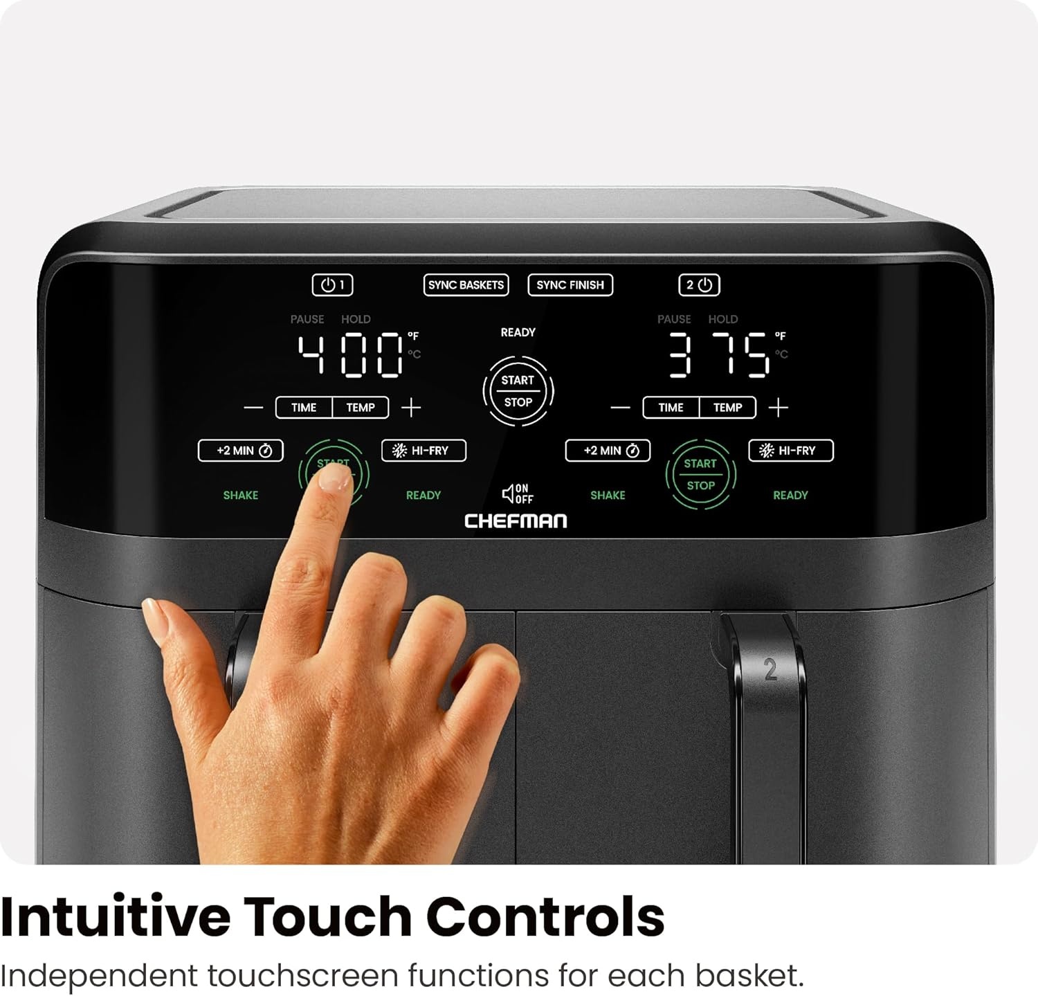 image:imageChefman TurboFry Touch Dual Air Fryer Maximize The Healthiest Meals With Double Basket Capacity OneTouch Digital Controls And Shake Reminder For The Perfect Crispy And LowCalorie Finish6 Quart No Window