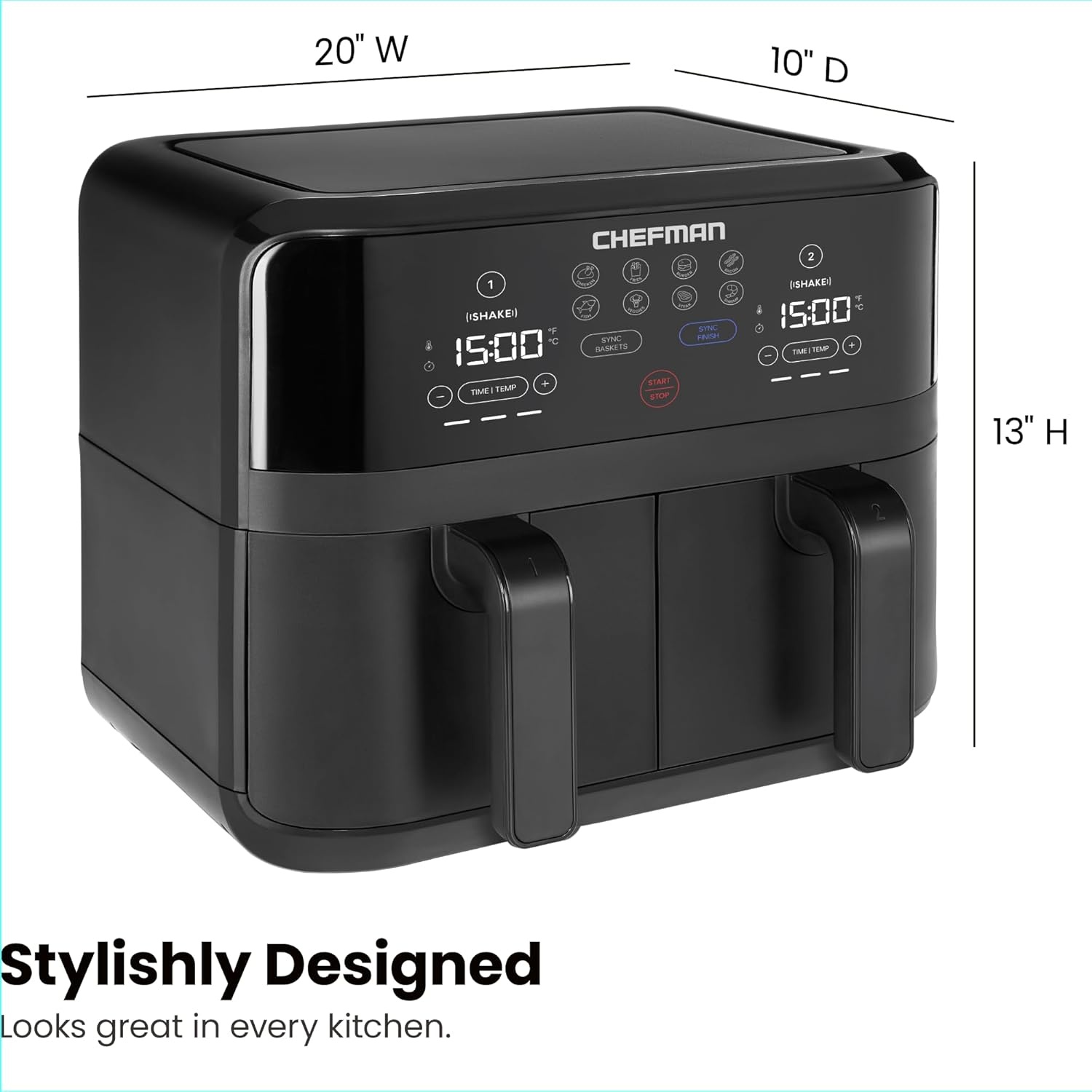image:imageChefman TurboFry Touch Dual Air Fryer Maximize The Healthiest Meals With Double Basket Capacity OneTouch Digital Controls And Shake Reminder For The Perfect Crispy And LowCalorie Finish9 Quart No Window